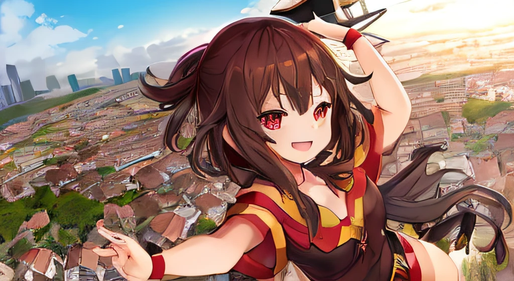 1girl, (megumin), konosuba, smiling, ebenya, russian city, masterpiece,