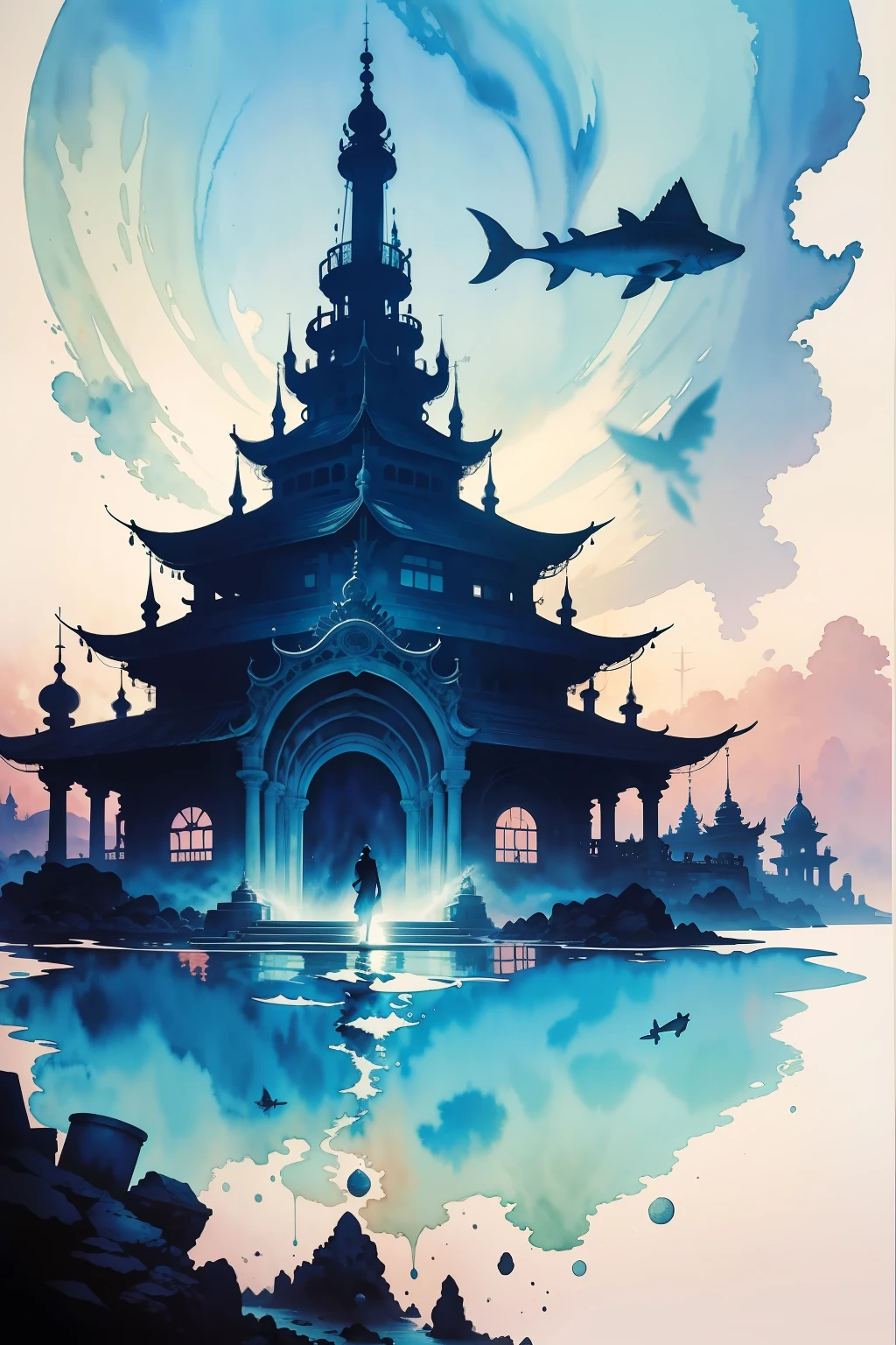 Undersea Temple、watercolor paiting、Silhouette Touch
