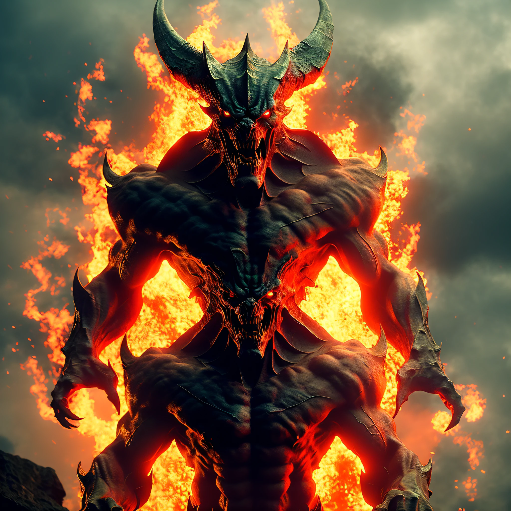 photo of ohwx devil, lord of hell, scary looking, angry, burning, flames, evil smile, [fire in the background],  front view, photography, natural light, photorealism, cinematic rendering, ray tracing, the highest quality, the highest detail, Cinematic, Blur Effect, Long Exposure, 8K, Ultra-HD, Natural Lighting, Moody Lighting, Cinematic Lighting , (high key)
