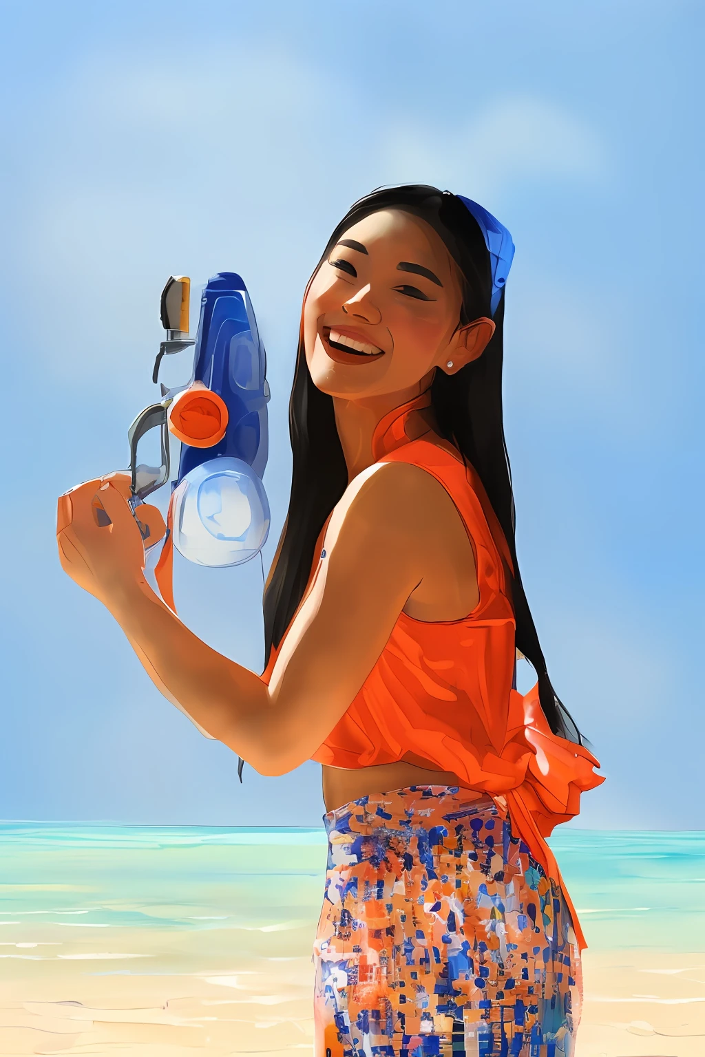 girl with water gun, songkran outfit, water festival vibe, smile, scandanavian woman, standing in wearing tight shirt and skirt, highly detailed skin, detailed hands with five fingers, sharp focus, oil painting:1.16),(acrylic paint:1.16),(colorful:1.16), (watercolor:1.16), , by (nvinkpunk:1.0),(kuvshinov:1.0),(dreamlikeart:1.0),(samdoesart:1.0),(modelshoot style:1.0), ,,((detail-oriented:1.2), (high resolution:1.2), high quality, DSLR camera, professional, captivating, elegant, confident,(highly detailed, hyperdetailed, intricate), (lens flare:0.7), (bloom:0.7), particle effects, (raytracing:1.1), cinematic lighting, shallow depth of field, photographed on a Sony Alpha 1, 50mm wide angle lens, sharp focus)