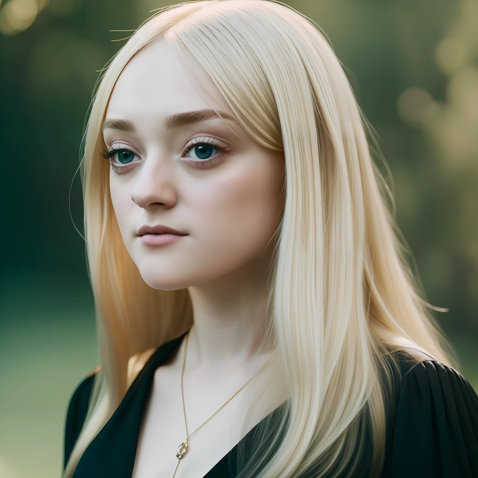 blond woman in black dress, dakota fanning, soft portrait shot 8 k, female portrait, james jean soft light 4k, james jean soft light 4 k, a still of an ethereal