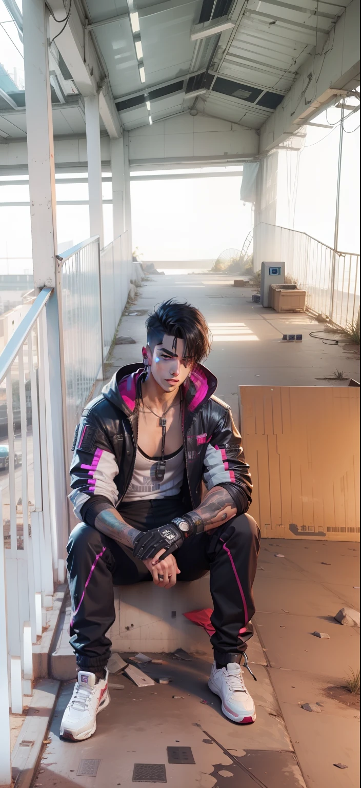 Change background cyberpunk handsome boy realistic face