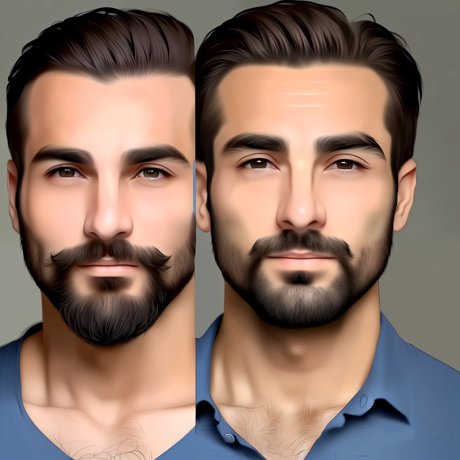 Generate Italian face image keywords: Italian、male people、Facial features、largeeyes、tall nose bridge、Beard、Medium length hair、Around 30 years old、face expression、skin tone、Face profile、Eyebrow shape、eyecolor、Nose shape、Lip shape、Chin line、Facial proportions