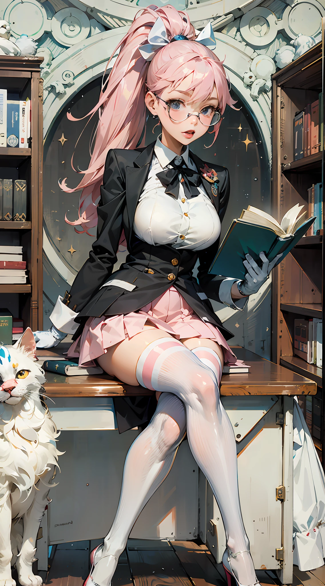 anime girl sitting on a bench with a book and a cat, anime barbie in white stockings, Surrealism female students, sakimichan frank franzzeta, elegant glamourous cosplay, Surrealism female students, sakimichan and frank franzzeta, cyber school girl, Range Murata and Artgerm, glamourous cosplay,Hands are shackled,The legs are shackled,With a collar around the neck,dreads,PW,Keep the original art style unchanged