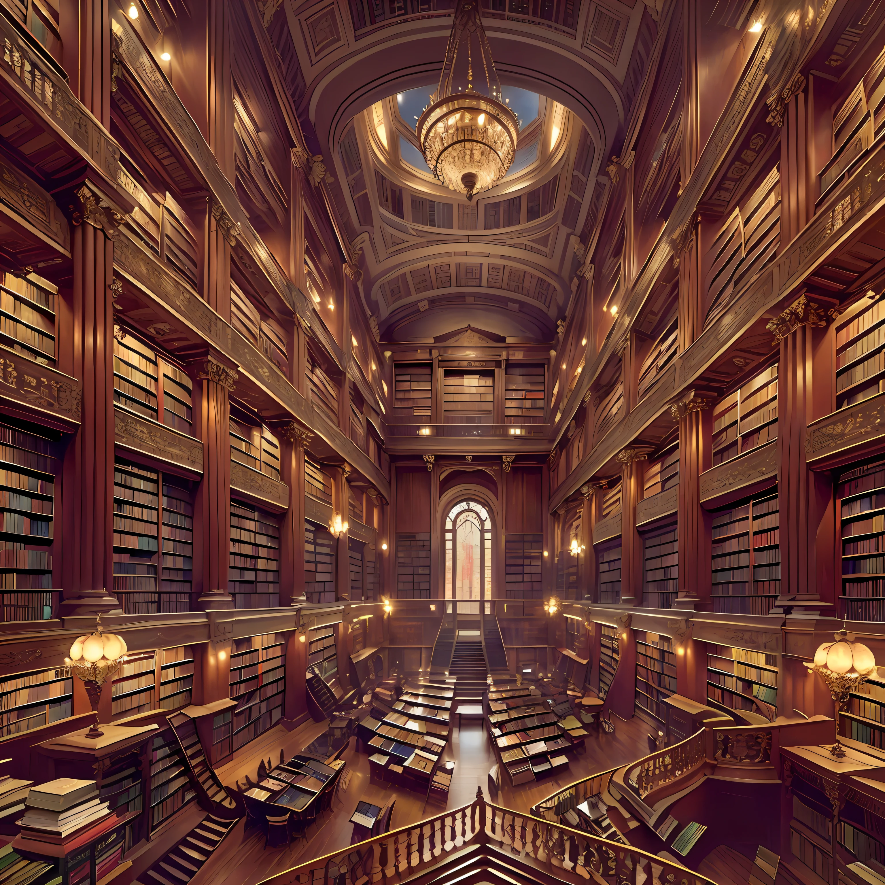 tmasterpiece,HighestQuali,extreme hight detail,Majestic library interior,Several long bookshelves have countless books,mistic,China-style,Dreamy