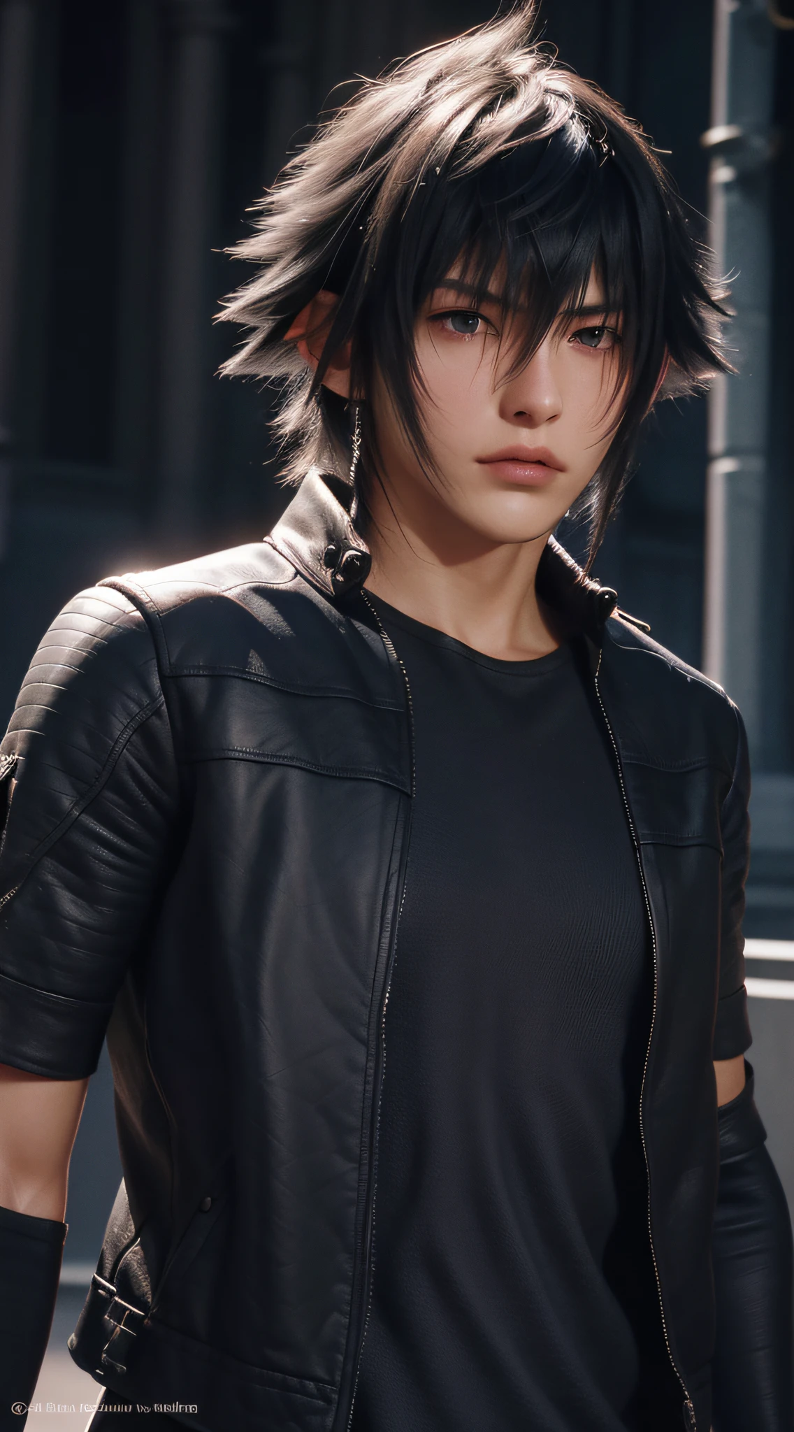 （absurderes，A high resolution，ultra - detailed，realisticlying，），1 male，独奏，Tall muscular man，broad shoulder，Handsome，brunette color hair，Angular chin，Thick neck，thick eyebrow，The upper part of the body,Noctis，