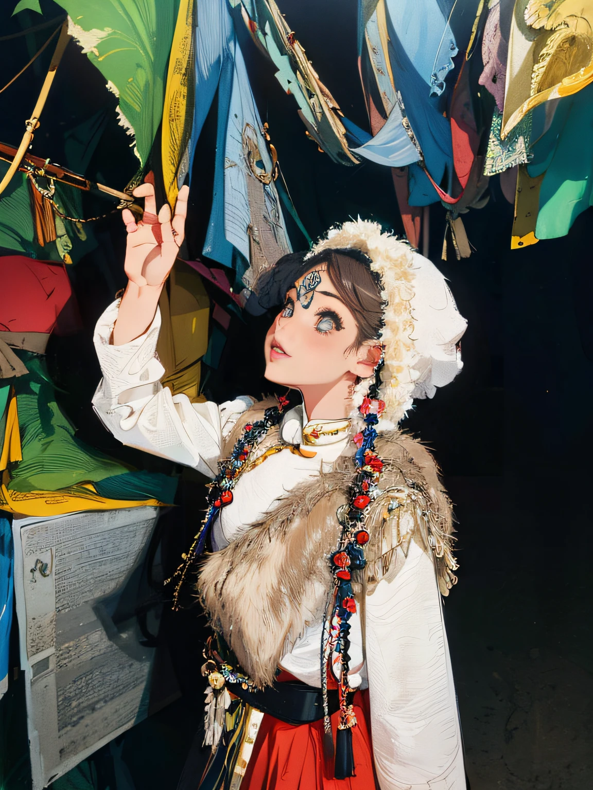 (tmasterpiece),one-girl,Tibetan costumes,Do not change clothes,The background should not be changed,Clear face,The human hand