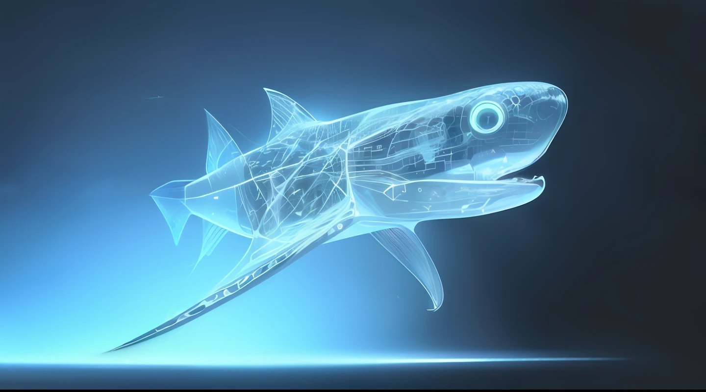 Fish with lines and dots in the dark, computer generated, Digital art, Digital art, abstract art representing data, computer - generated, cyber security polygon,, A digital rendering, 3d abstract render overlayed, webgl render, immersed within a network, intricate mathematical shape, particle sim
