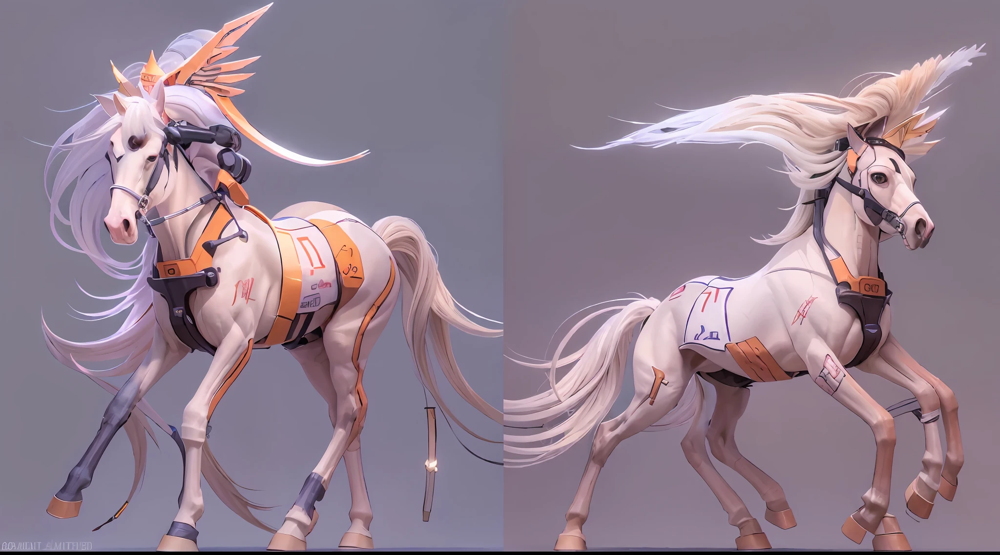 A female centaur,She is famous in the multiverse,She is both a female centaur, half human, half horse, half horse,It is also a female Yingzhao。She blends both images,The first is the head of a horse/neck/Shoulder these parts,After feminization,The upper body transforms into a beautiful female human,Female, half-centaur, half-human, half-horse, half-human,The second is the waist of the horse/hason/gluteal/Legs feminine,Female half-horse with beautiful woman's,Chimer,It's like a female human wearing a half-horse-like costume and making a seamless chimera,This chimerization is based on powerful futuristic technology。The ultra-wide-angle lens captures the image of her sleek and ethereal wings charging and leaping on the ionosphere。Her front half is distinctly feminine,Tall sexy body,Has K cup teardrop-shaped giant tit chest,It has a small man's waist butterfly spanning long legs,The half-horse part of the hind body,Embedded interface in the front half of the body hip position。The horse-shaped, half-horse torso form of her back body is completely female and humanized。A sexy bent dog-style shaped ribcage embedded in the lower back position of the beautiful woman's body from the upper end of the sternum/lower back/Ventral transverse。Then there are the sexy beauty's upright hips,Her entire body has been completely feminized,Including the half-horse part。Mechanized armor covers the legs with knee-shaped anti-joints and feet,And these parts are highly anthropomorphic,This makes her legs graceful and slender,Her four horse legs are bursting in length proportions, and she is slender and toned,Under the legs are skinny white feet dressed in Skyscraper Heels,Use Midjourney's advanced stroke tools and color palettes, as well as texture packs, model packs, and texture tools,Concentration,Femaleize all parts of her original equine physiologic appearance,And give these parts an ergonomic appearance,Fine treatment of the thoracic and abdominal cavity of the posterior body,As well as h