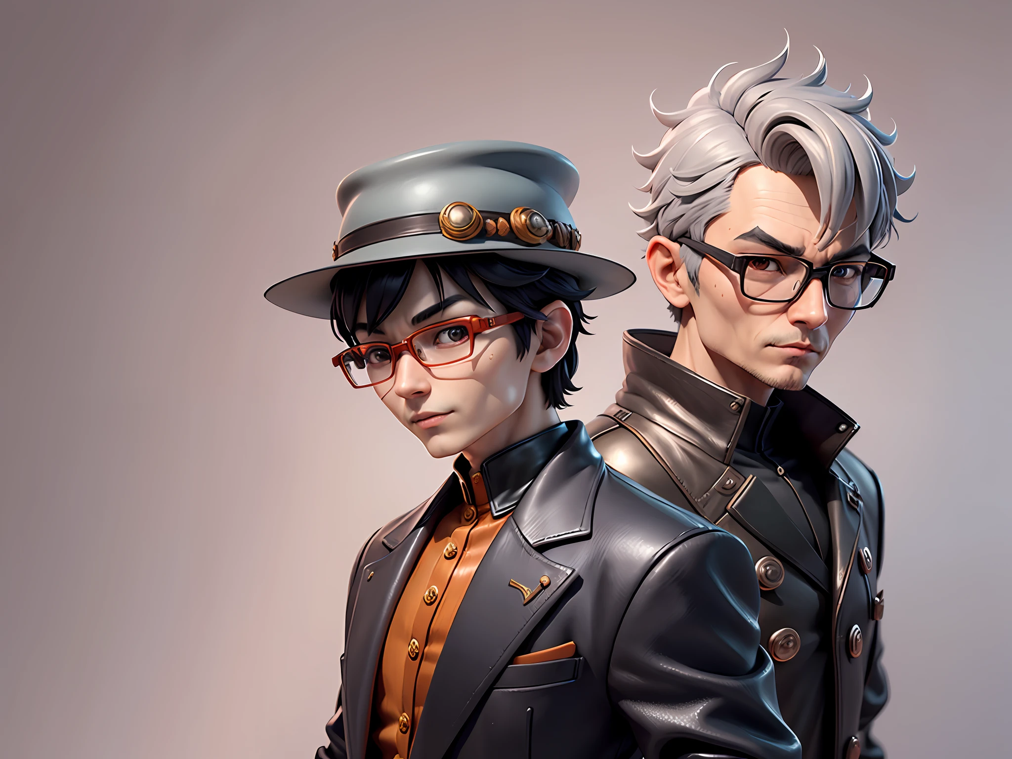 Young man with oriental face in leather hat, dragon, formal suit, short black hair, silver glasses, digital painting, 3D character design by Mark Clairedon and Pixar and Hayao Miyazaki and Akira Toriyama, the illustration is a high-definition illustration in 4K resolution with very detailed facial features and cartoon-style visuals.