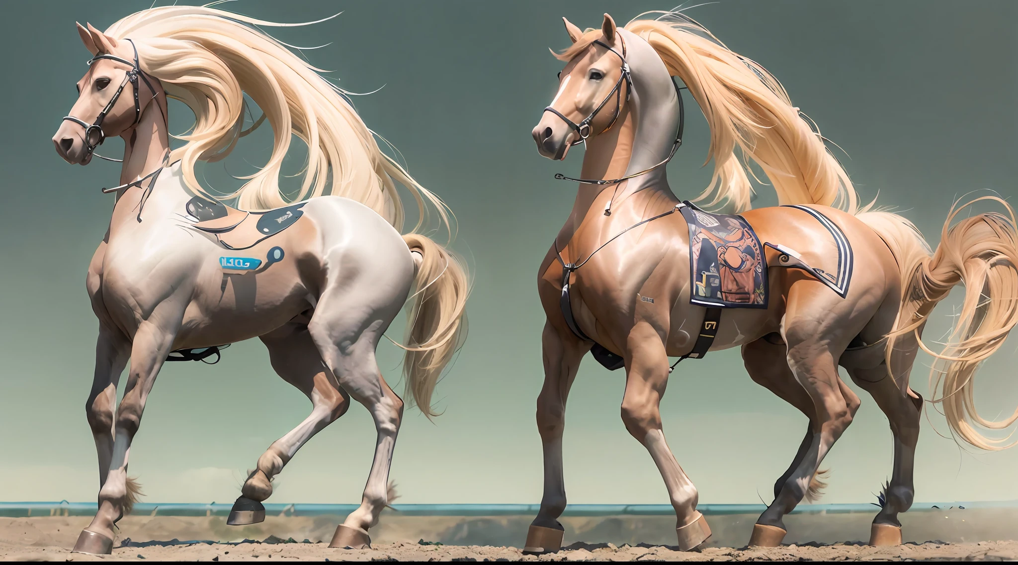 A female centaur,She is famous in the multiverse,She is both a female centaur, half human, half horse, half horse,It is also a female Yingzhao。She blends both images,The first is the head of a horse/neck/Shoulder these parts,After feminization,The upper body transforms into a beautiful female human,Female, half-centaur, half-human, half-horse, half-human,The second is the waist of the horse/hason/gluteal/Legs feminine,Female half-horse with beautiful woman's,Chimer,It's like a female human wearing a half-horse-like costume and making a seamless chimera,This chimerization is based on powerful futuristic technology。The ultra-wide-angle lens captures the image of her sleek and ethereal wings charging and leaping on the ionosphere。Her front half is distinctly feminine,Tall sexy body,Has K cup teardrop-shaped giant tit chest,It has a small man's waist butterfly spanning long legs,The half-horse part of the hind body,Embedded interface in the front half of the body hip position。The horse-shaped, half-horse torso form of her back body is completely female and humanized。A sexy bent dog-style shaped ribcage embedded in the lower back position of the beautiful woman's body from the upper end of the sternum/lower back/Ventral transverse。Then there are the sexy beauty's upright hips,Her entire body has been completely feminized,Including the half-horse part。Mechanized armor covers the legs with knee-shaped anti-joints and feet,And these parts are highly anthropomorphic,This makes her legs graceful and slender,Her four horse legs are bursting in length proportions, and she is slender and toned,Under the legs are skinny white feet dressed in Skyscraper Heels,Use Midjourney's advanced stroke tools and color palettes, as well as texture packs, model packs, and texture tools,Concentration,Femaleize all parts of her original equine physiologic appearance,And give these parts an ergonomic appearance,Fine treatment of the thoracic and abdominal cavity of the posterior body,As well as h