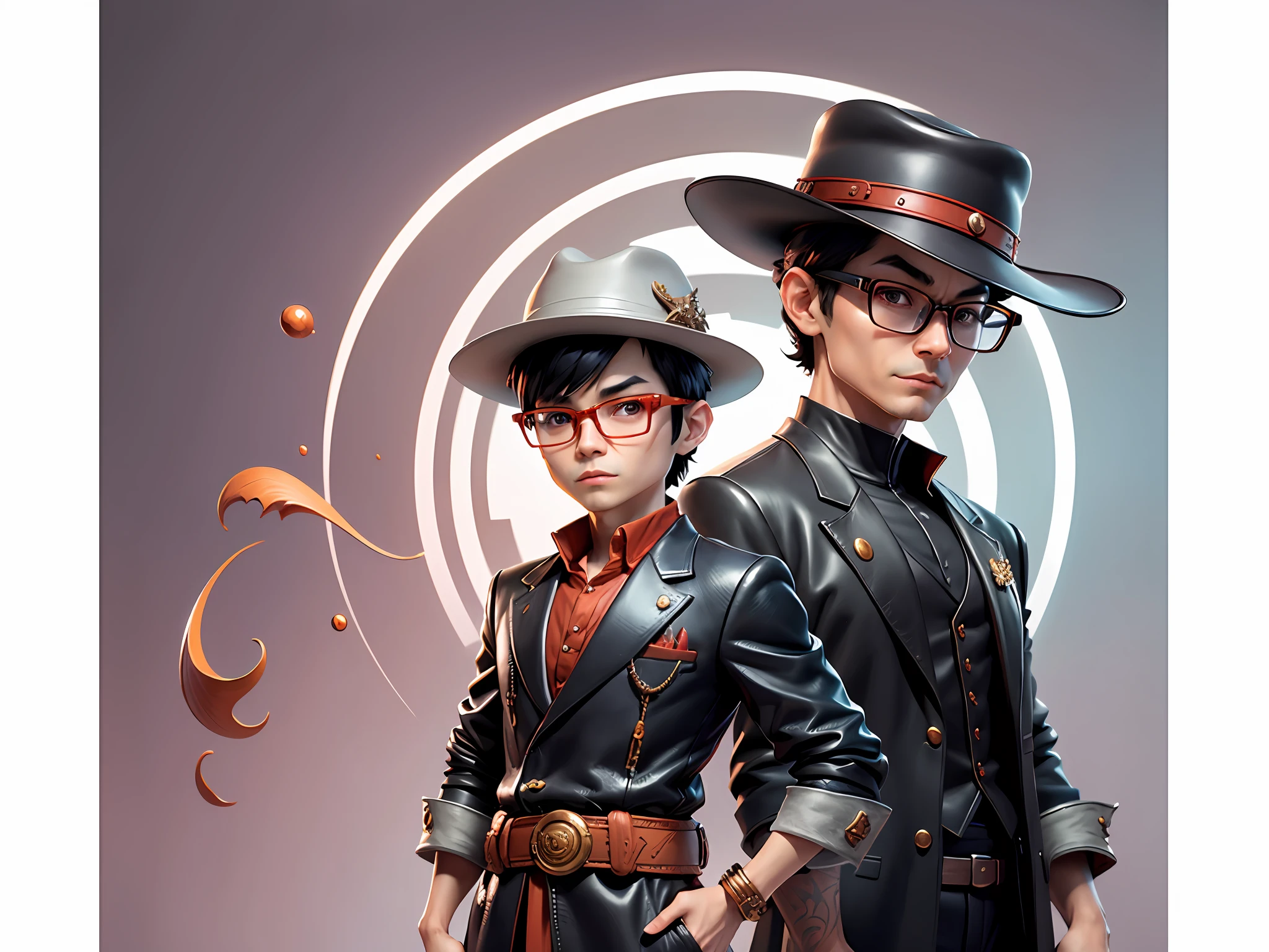 Young man with oriental face in leather hat, dragon, formal suit, short black hair, silver glasses, digital painting, 3D character design by Mark Clairedon and Pixar and Hayao Miyazaki and Akira Toriyama, the illustration is a high-definition illustration in 4K resolution with very detailed facial features and cartoon-style visuals.