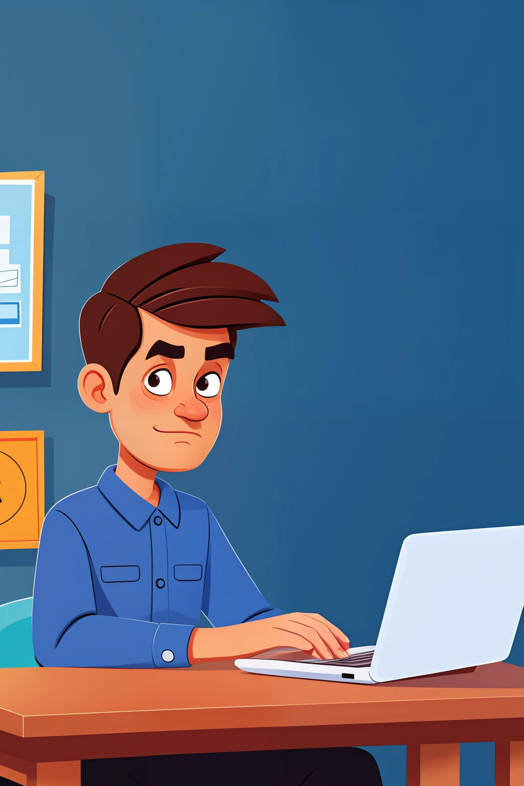 Cartoon about a man, sitting at a desk with a laptop and a coffee cup, professional illustration, detailed 2d illustration, 2d illustration, 2 d illustration, professional illustration, Rotoscope, Illustration by Wikihow, Digital 2D illustration, NFT Portrait, 2. 5 d illustration, shaded flat illustration, cartoon art style, digital character illustration