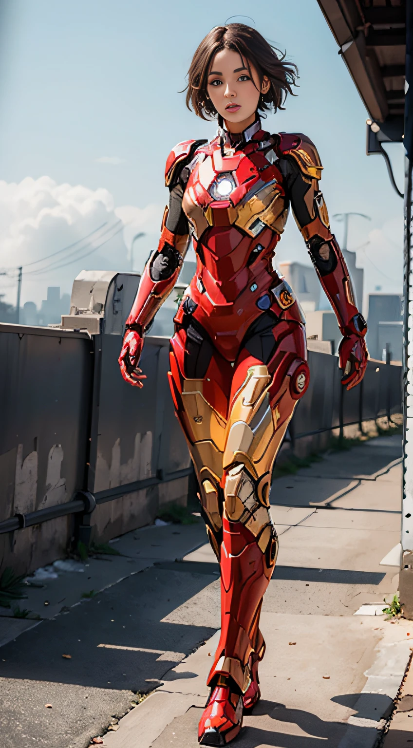 (1girl:1.3), solo,__body-parts__, official art, unity 8k wallpaper, ultra detailed, beautiful and aesthetic, beautiful, masterpiece, best quality, RAW, masterpiece, super fine photo,, best quality, super high Resolution, photorealistic, sunlight, full body portrait, stunningly beautiful,, dynamic pose, delicate face, vibrant eyes, (side view), she is wearing a futuristic Iron Man mech, red and gold, Highly detailed abandoned warehouse background, detailed face, detailed complex busy background, messy, gorgeous, milky, high detailed skin, realistic skin details, visible pores, sharp focus, volumetric fog, 8k uhd, dslr camera, High quality, film grain, fair skin, photorealism, lomography, sprawling metropolis in a futuristic dystopia, view from below, translucent