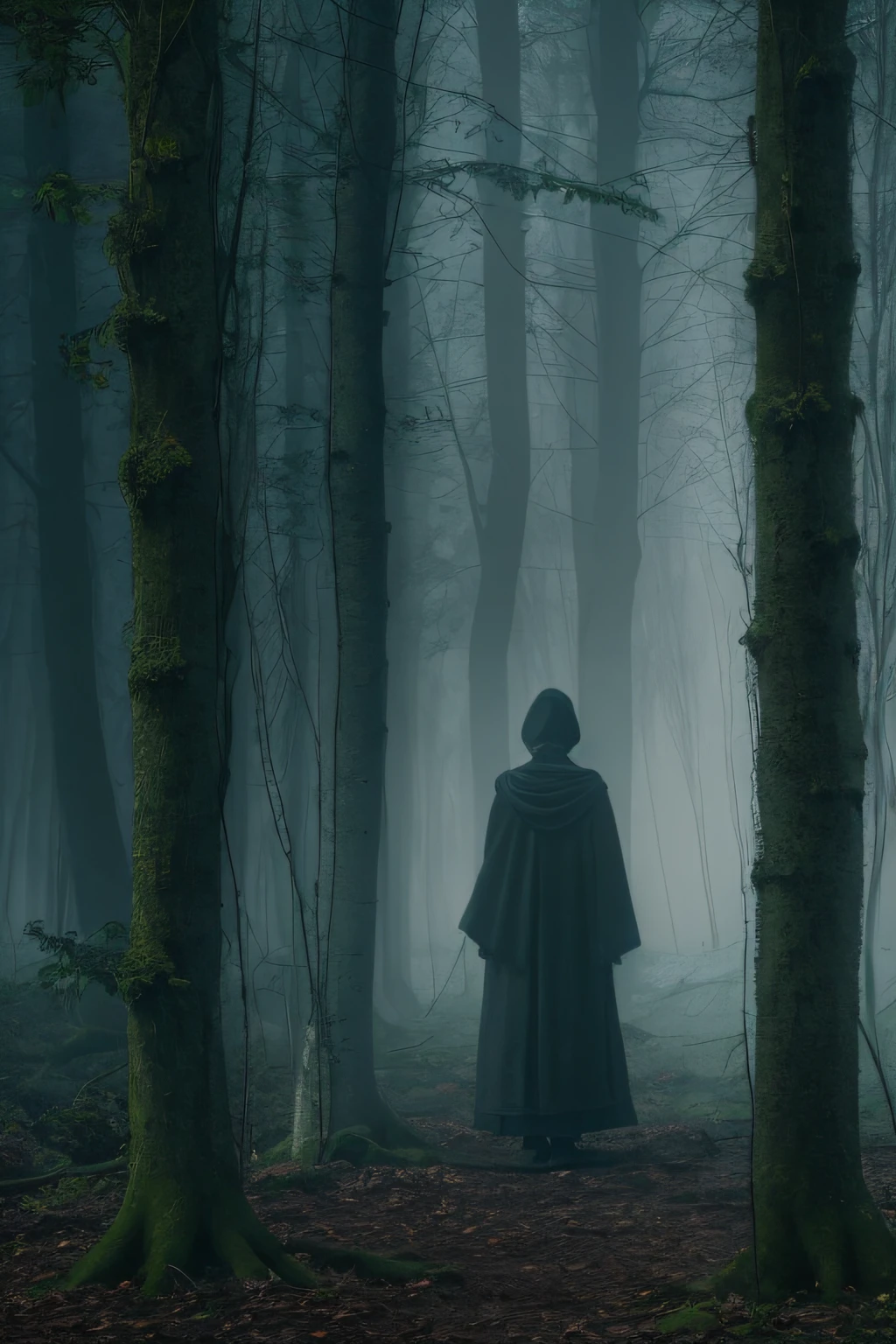 Amidst a dense forest shrouded in mist, a person with anxiety wanders through the labyrinth of trees. The air is thick with an eerie silence, and the person's apprehension is palpable as they look over their shoulder, feeling an inexplicable fear of the unknown. The ethereal quality of the woods adds to the sense of foreboding, making it seem like a place from a haunting fairytale. The photograph captures the feeling of being lost in one's thoughts and emotions, surrounded by a haunting beauty that mirrors their inner struggles. Photo taken by Elena Petrova with a Nikon D850 and a 50mm lens, utilizing natural light and subtle artificial lighting to create a mystical and emotive scene. --v 5 --q 2