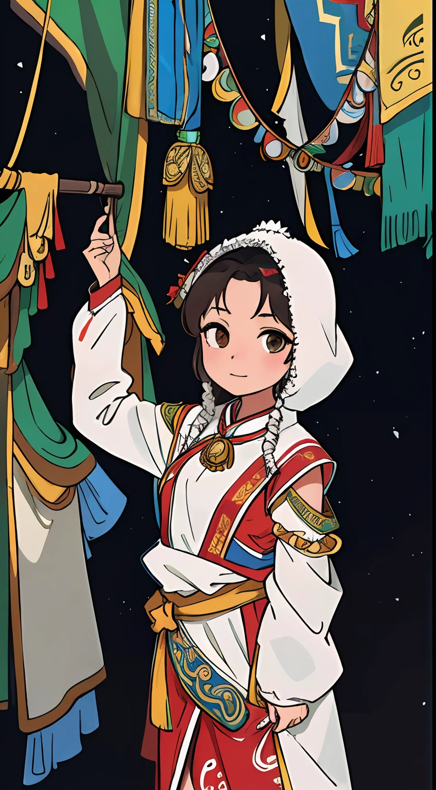 （tmasterpiece），one-girl，Tibetan costumes，Do not change clothes，The background should not change，Clear face，The human hand