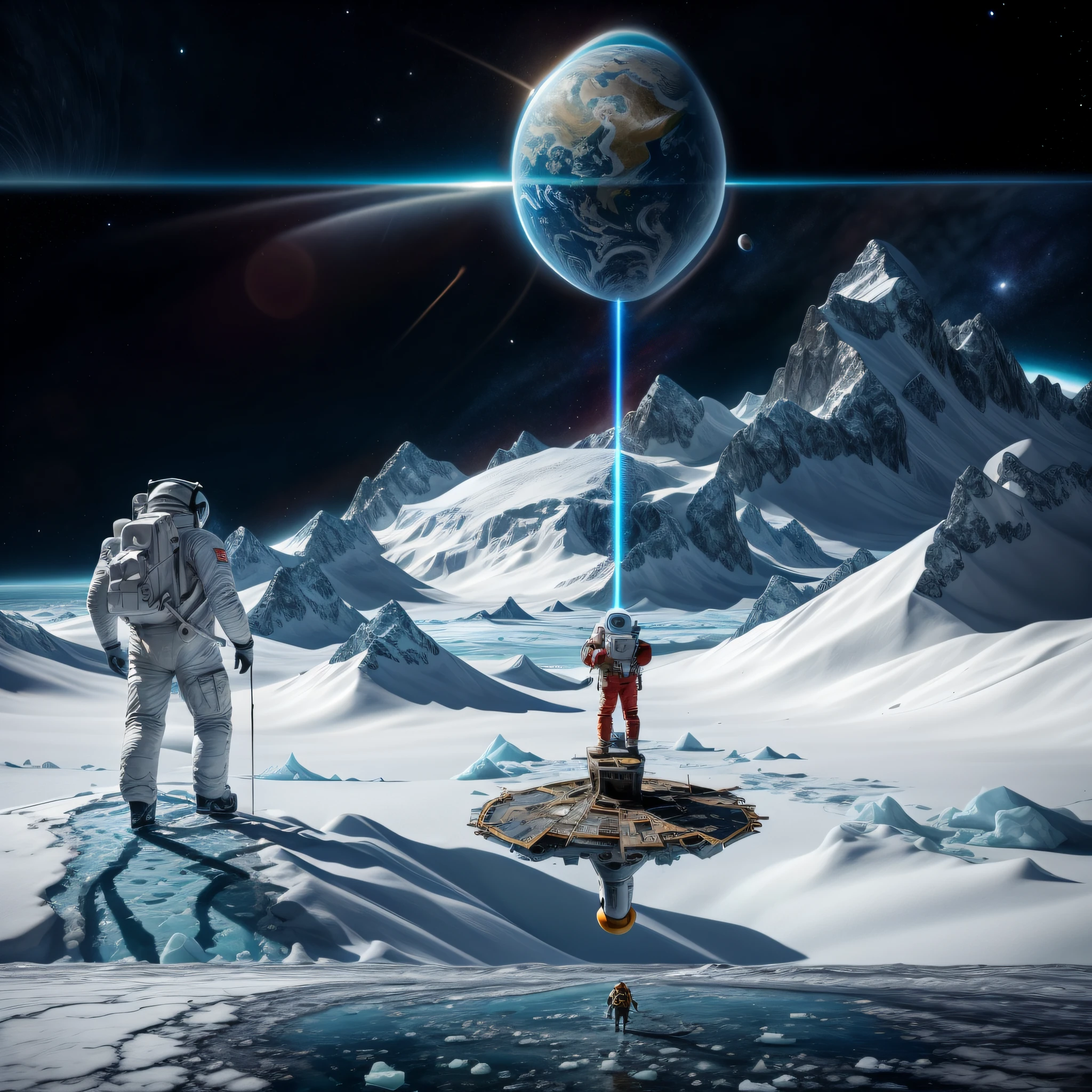 Astronaut walking around the planet with a backpack in hand, astronaut walking, walking across ice planet, astronaut stranded on planet, astronaut standing looking, standing in outer space, The astronaut, detailed astronaut, The astronaut, astronaut in space, An astronaut, movie poster character, Spacesuit, inspired by Aleksandr Gerasimov, an astronaut lost in the ocean