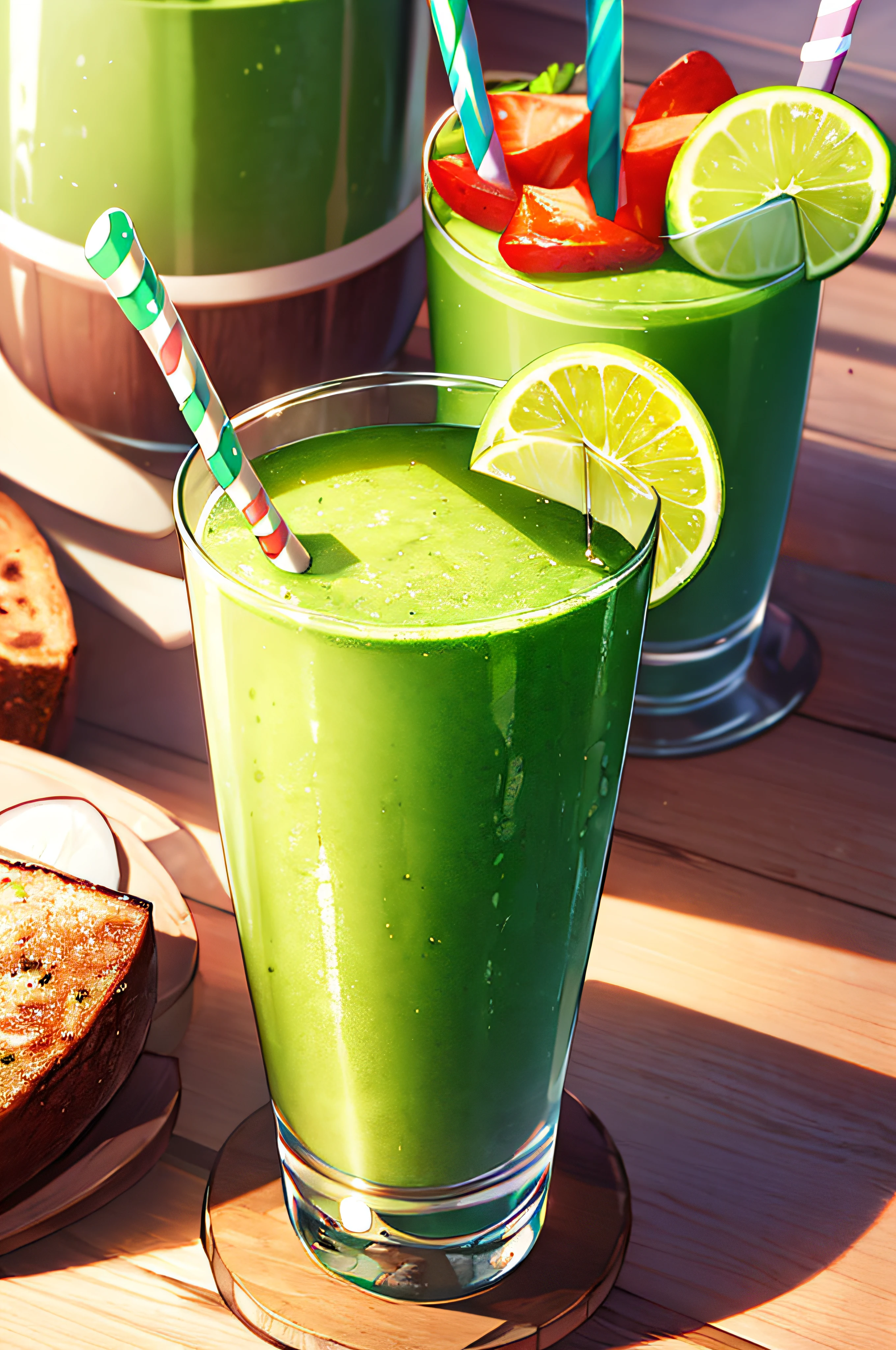 A tantalizing food photo of 1 Tropical Green Smoothie , advertising product shot, best quality, masterpiece, high resolution, illustration