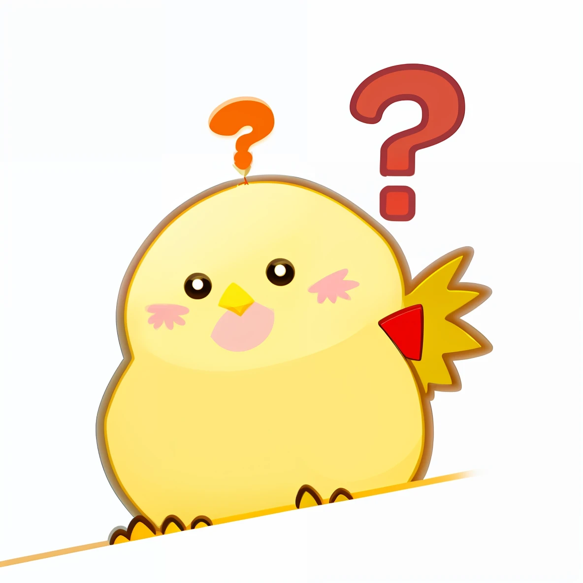 Close-up of a cartoon chicken with a question mark on the head, 🐿🍸🍋, telegraph stickers, birb, あかさたなは on twitter, cocky expression, anthropomorphized chicken, is looking at a bird, Looking confused, mika pikazo, resin, discord emoji, umamusume