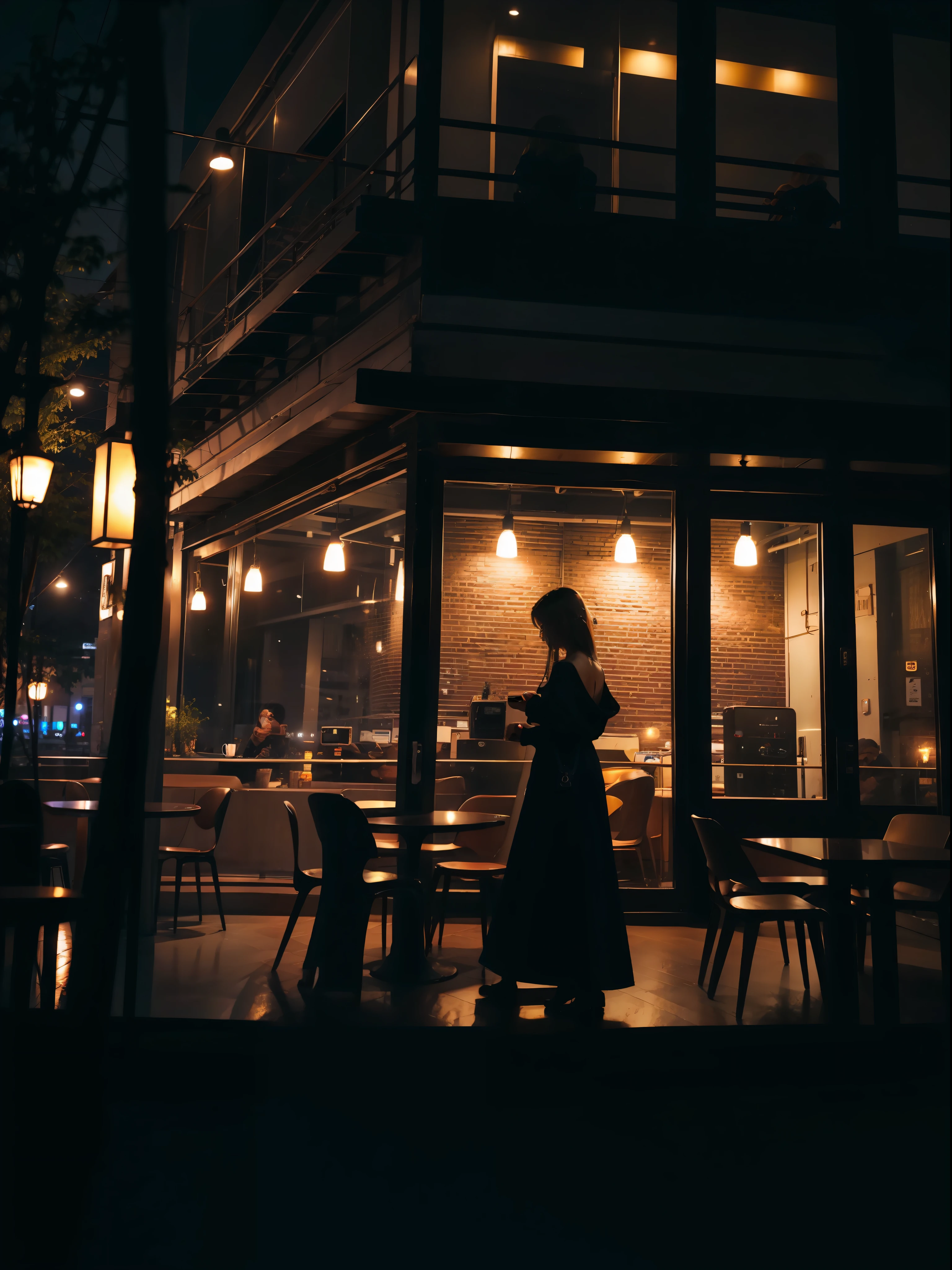 Modern Cafe,Night,