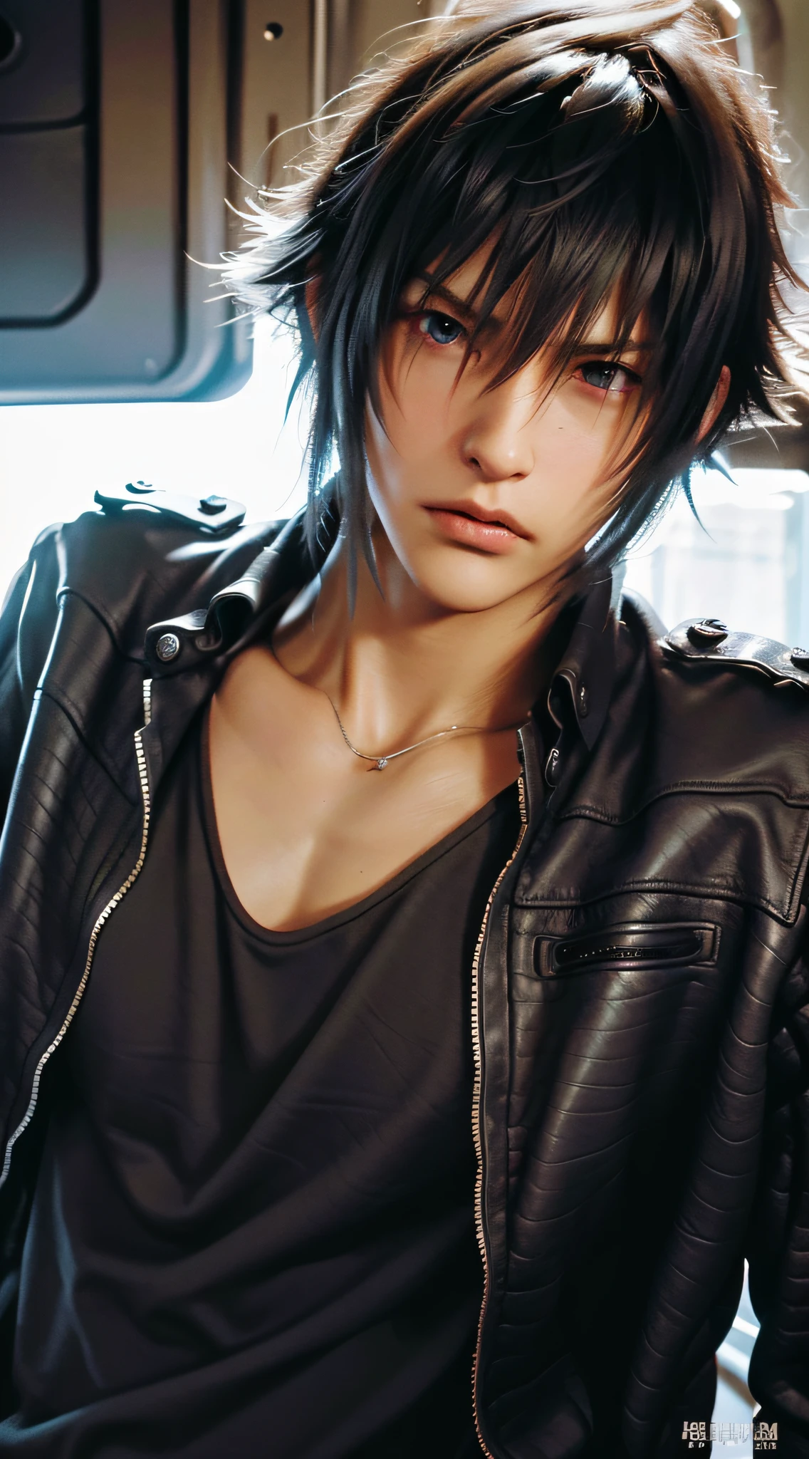 （absurderes，A high resolution，ultra - detailed，realisticlying，），1 male，独奏，Tall muscular man，broad shoulder，Handsome，brunette color hair，Angular chin，Thick neck，thick eyebrow，The upper part of the body,Noctis，