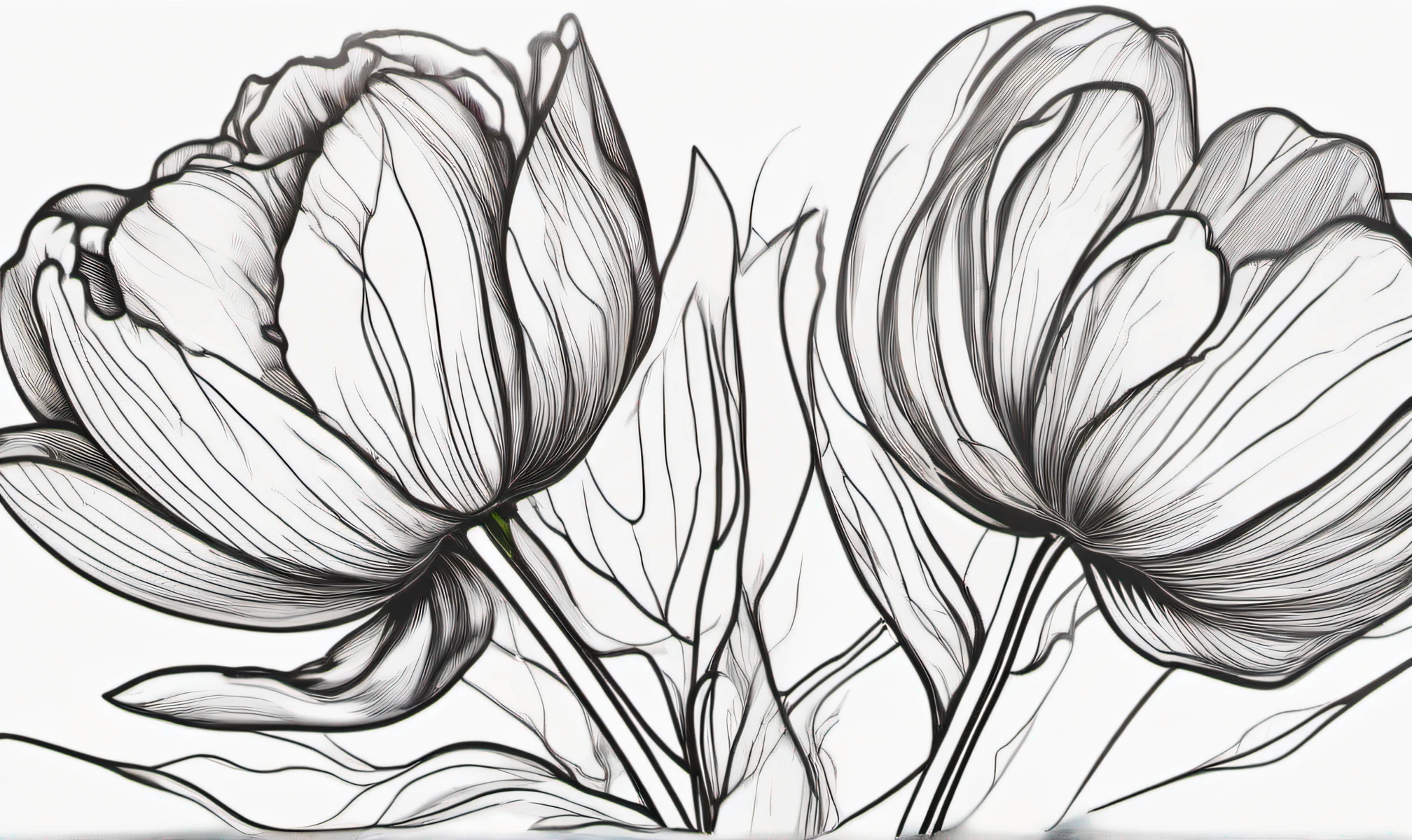 Peony tulip in continuous line art drawing style。Beautiful Double Flower Tulip Black Linear Sketch、Isolated on white background。Vector diagram
