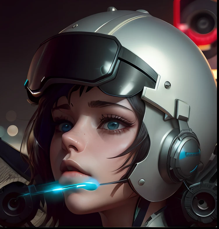 There's a woman wearing a helmet and scissors, Arte no estilo de Guweiz, 3 d ar vr arte, estilo anime. 8k, cyberpunk sonhadora, inspirado no WLOP, irreal 5. retrato de rpg, Digital anime illustration, pintado em anime painter studio, Artgerm ; motor 3d unreal, Retrato NFT