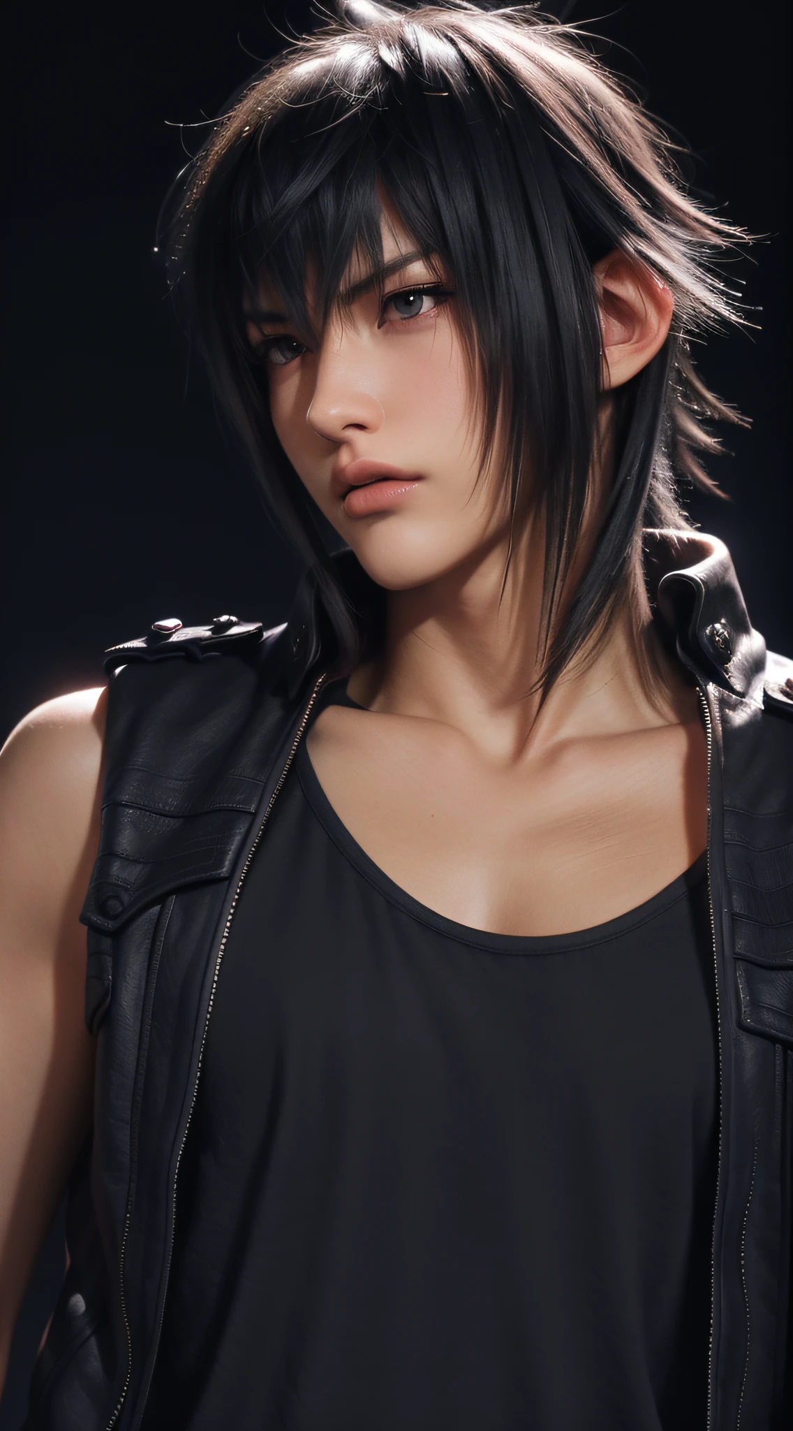 （absurderes，A high resolution，ultra - detailed，realisticlying，），1 male，独奏，Tall muscular man，broad shoulder，Handsome，brunette color hair，Angular chin，Thick neck，thick eyebrow，The upper part of the body,Noctis，