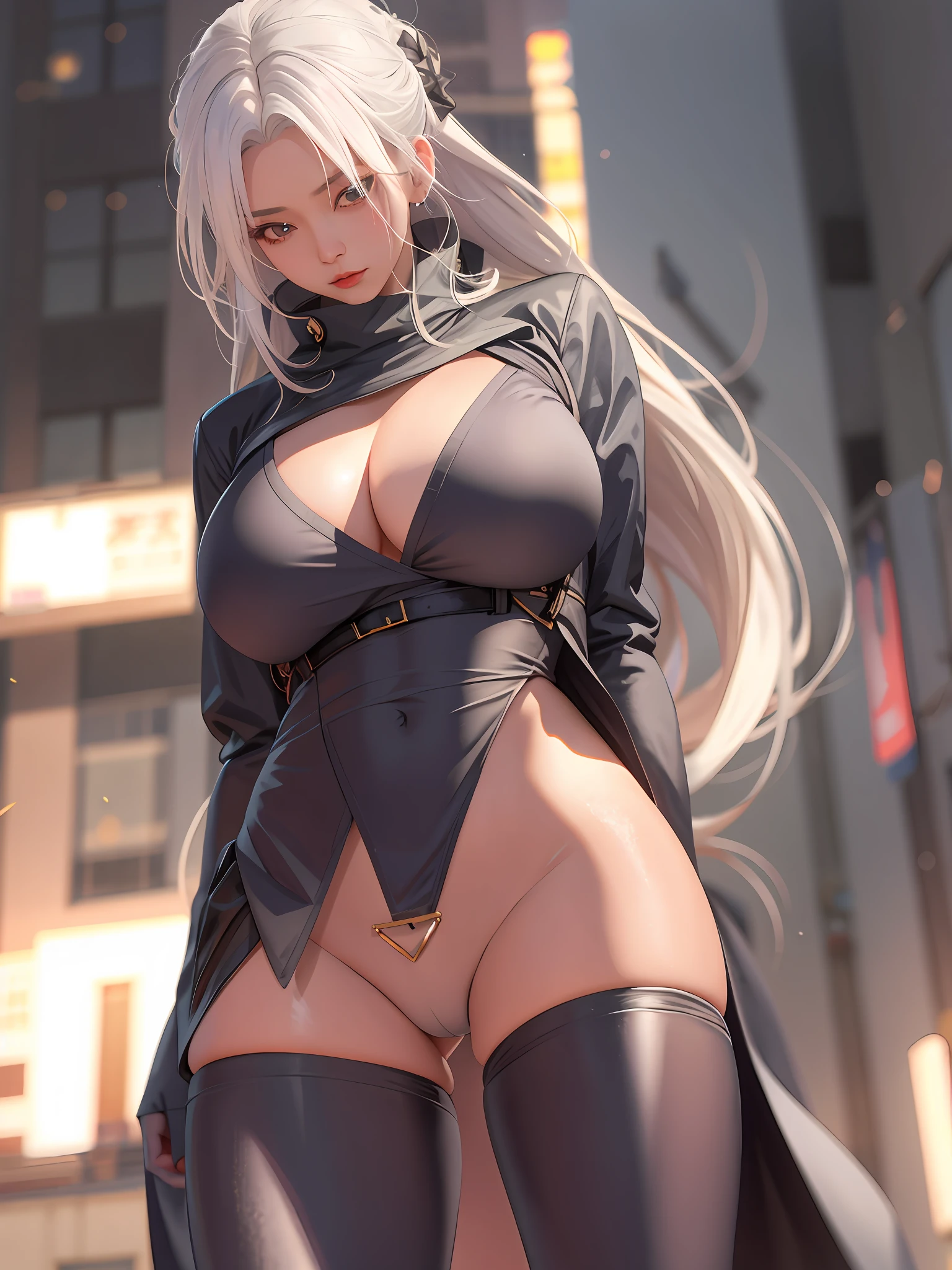 Anime girl posing in city with white hair and black clothes, Extremely detailed Artgerm, seductive anime girls, Perfect white haired girl, [ 4 K digital art ]!!, Style Artgerm, thicc, Fanart Meilleure ArtStation, Detailed digital anime art, 8K high quality detailed art, advanced digital anime art, Guweiz on ArtStation Pixiv