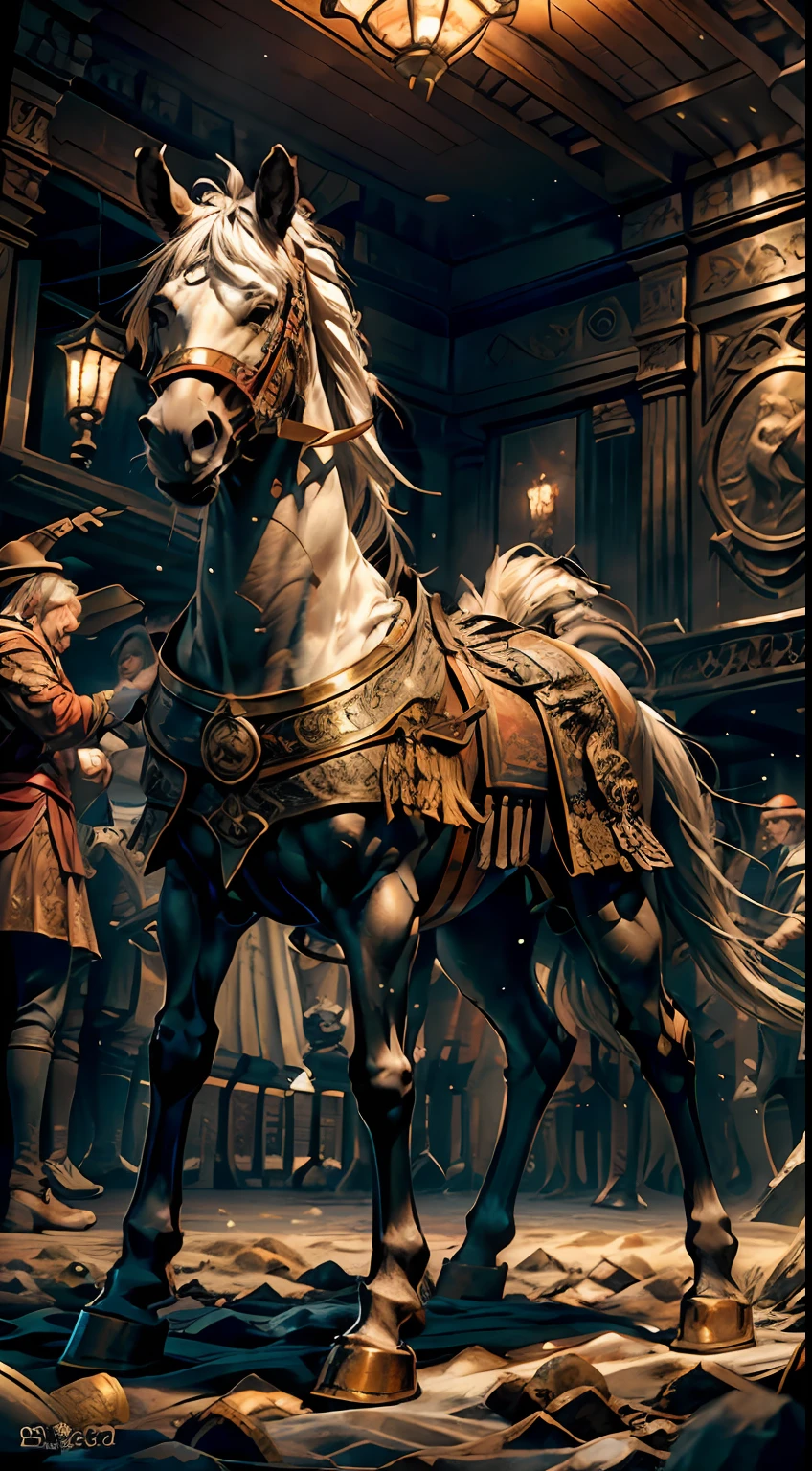 ((tmasterpiece))), (((best qualtiy))), ((ultra - detailed)), (Ultra photo realsisim), (highly detailed CGillustration), Movie light, realisticlying, , Complex and detailed EABA, White horse animals