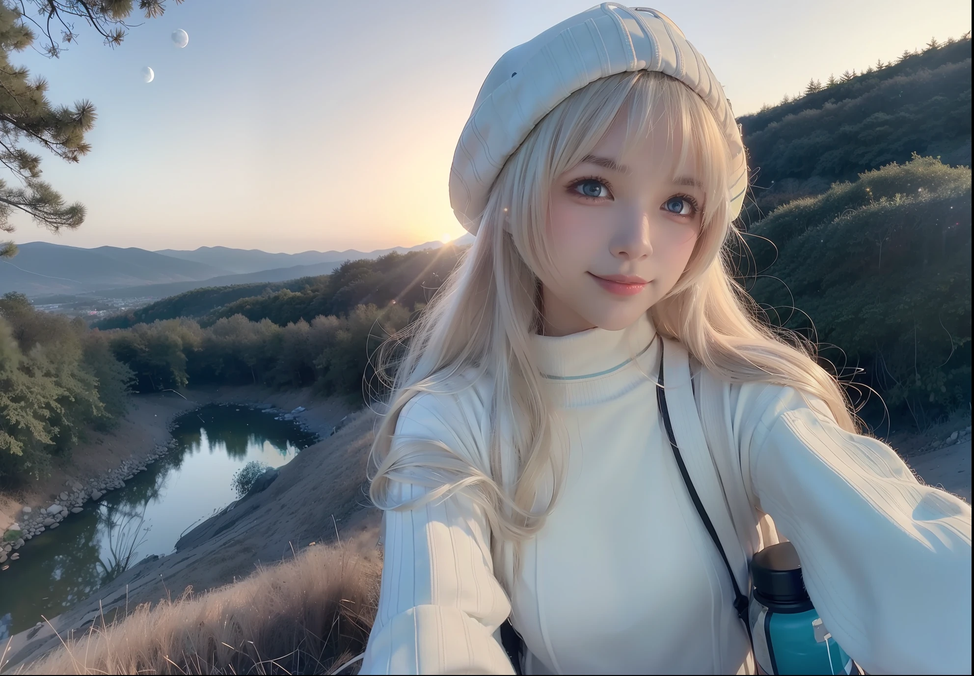 VeronicaCipher ((upper body selfie, happy)), masterpiece, best quality, ultra-detailed, solo, outdoors, (night), mountains, nature, (stars, moon) cheerful, happy, backpack, sleeping bag, camping stove, water bottle, mountain boots, gloves, sweater, hat, flashlight, forest, rocks, river, wood, smoke, shadows, contrast, clear sky, analog style (look at viewer:1.2) (skin texture) (film grain:1.3), (warm hue, warm tone) :1.2), close up, cinematic light, sidelighting, ultra high res, best shadow, RAW, upper body,  , wearing pullover
kodak vision 3,