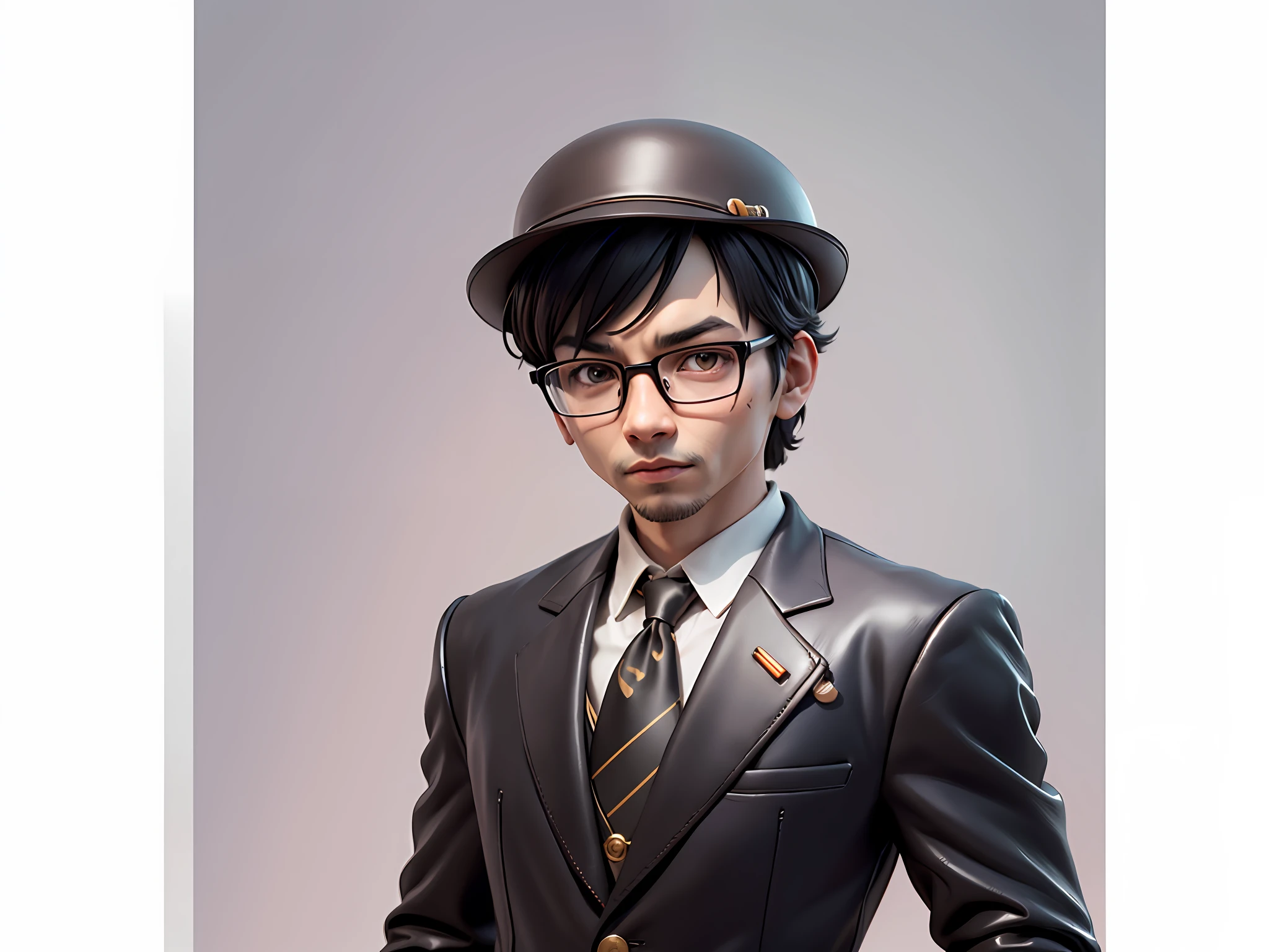 Young man with oriental face in leather hat, tiger, oriental face in formal suit, short black hair, silver glasses, digital painting, 3D character design by Mark Clairedon and Pixar and Hayao Miyazaki and Akira Toriyama, the illustration is a high-definition illustration in 4K resolution with very detailed facial features and cartoon-style visuals.