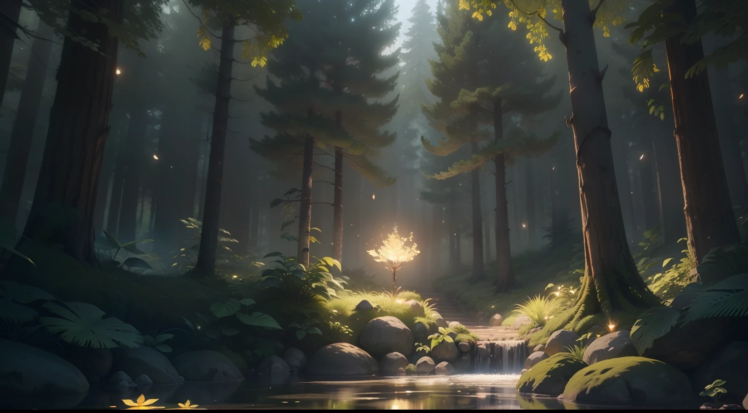 A masterpiece, the best quality, stunning reflections, the best reflections ever. (very detailed CG unity 8k wallpapers), (best quality), (best illustrations), (best shadows), forest theme with natural elements. Tall trees, quiet streams, small glowing mushrooms surrounded by delicate leaves and branches, with fireflies and glowing particle effects,, (natural elements), (jungle theme), (leaves), (twigs), (fireflies), (delicate leaves), (glow), (particle effects). , Isometric 3D, Octane Rendering, Ray Traced, Super Detailed