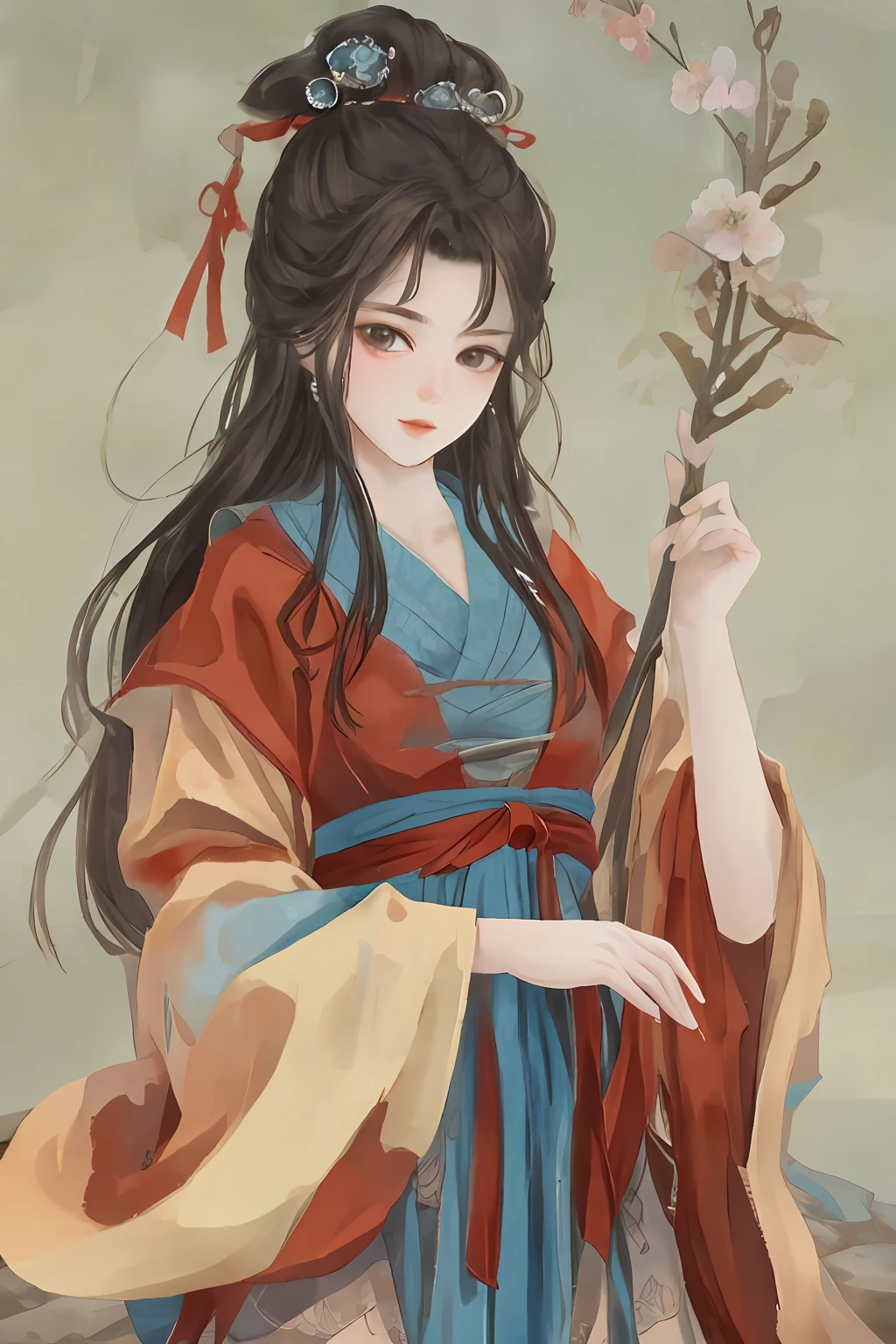 Ancient Chinese beauties flying in the sky,wearing ancient Chinese costume,Flowing tulle,Light silk,Lazy posture,large lotus leaf,lotuses,Ink painting style,clean color,Decisive cut,Leave white space,impressionistic,tmasterpiece,ultra-detailliert,Epic composition, high qulity, HighestQuali, 4K --v 6