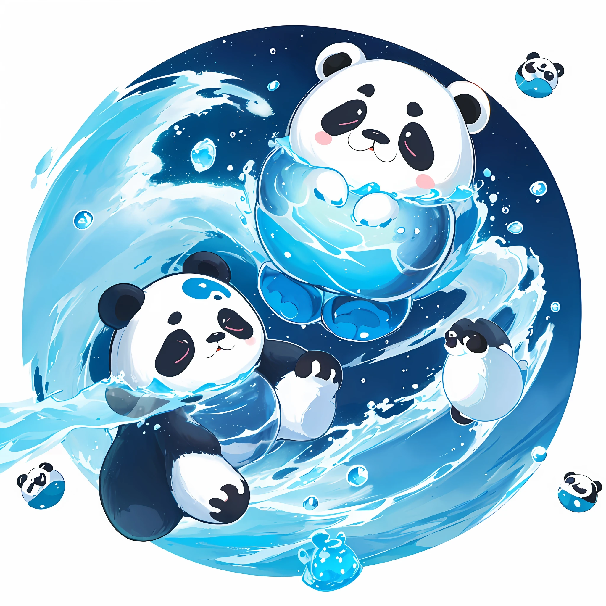 There is a cartoon panda bear floating on a floating object, water bear, Panda in space, Water type, Edo, panda panda panda, avatar for website, a panda, cute panda, water element, [ everything is floating ]!!!, reddit, Space tardigrades, Chibi, zun, character is covered in liquid, stickers illustrations, official illustrations