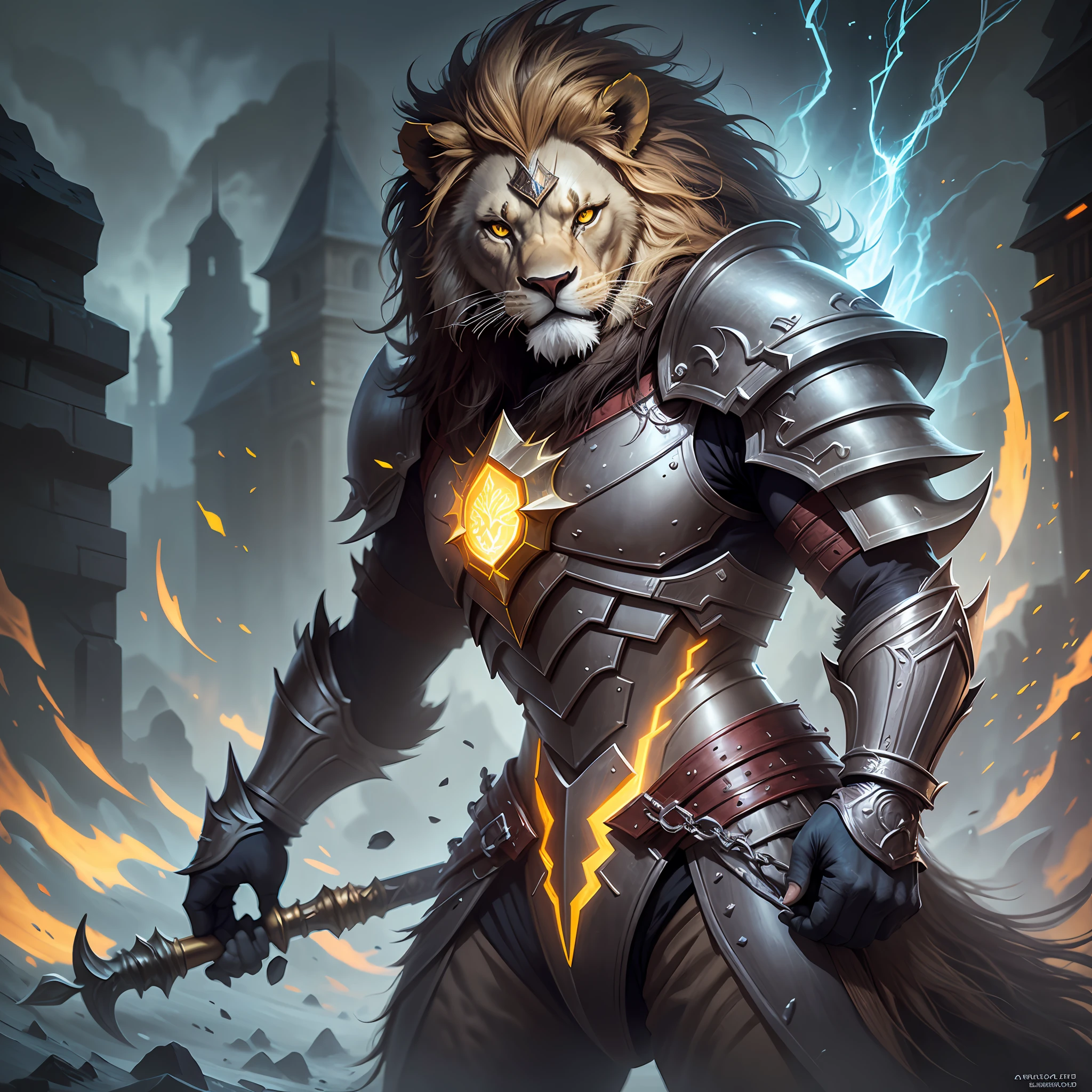 a close up of a lion with glowing yellow lights on it's face, lion warrior, from warcraft, warcraft artwork, blizzard warcraft artwork, epic fantasy digital art style, glowing and epic, amazing wallpaper, epic fantasy art style hd, glowing lights in armor, warcraft character, detailed fantasy digital art, epic fantasy digital art, great digital art with details --auto --s2