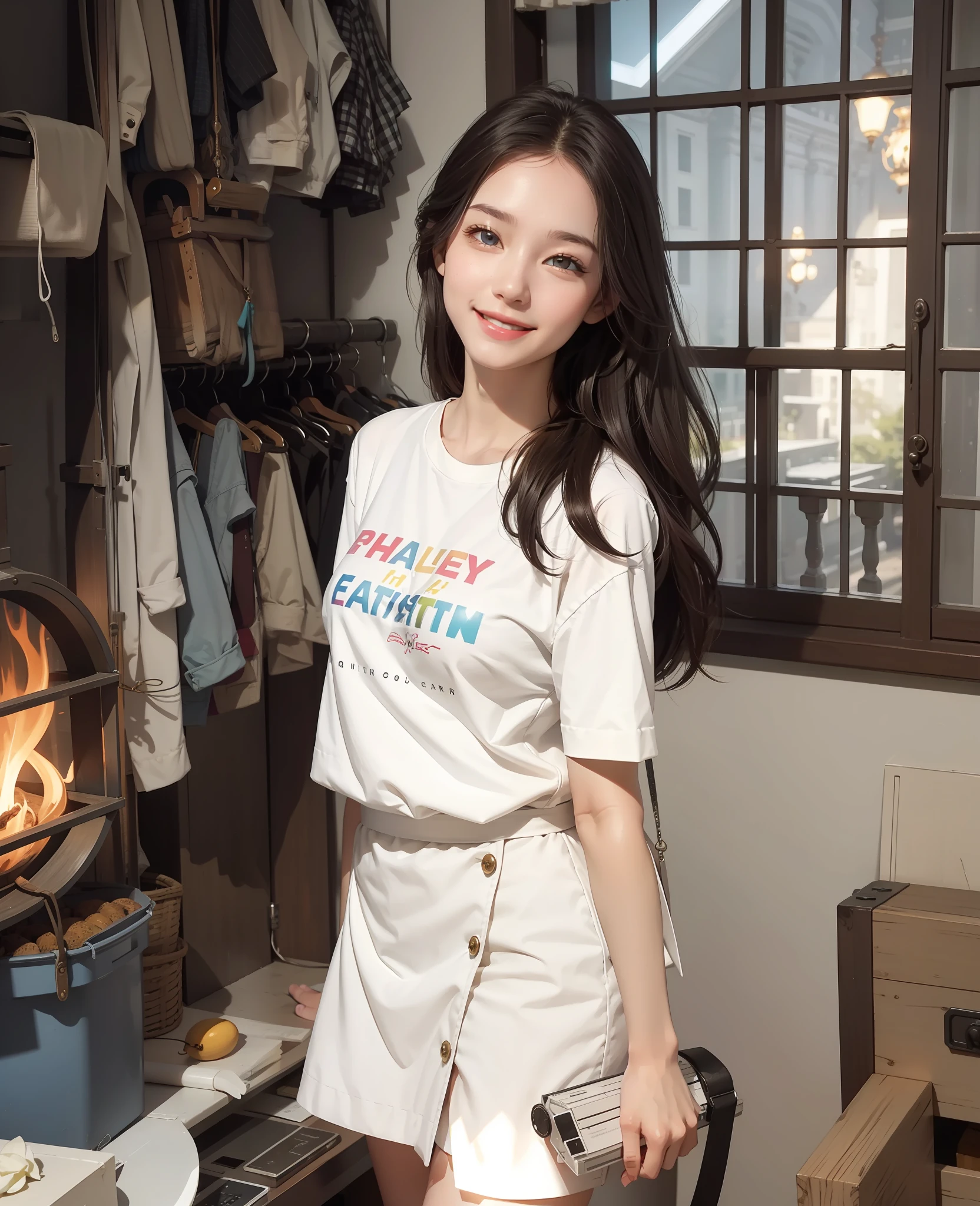 high qulity,highest quality,realisticlying,With a smile,adolable,naturey,White skin of the,Glowing skin