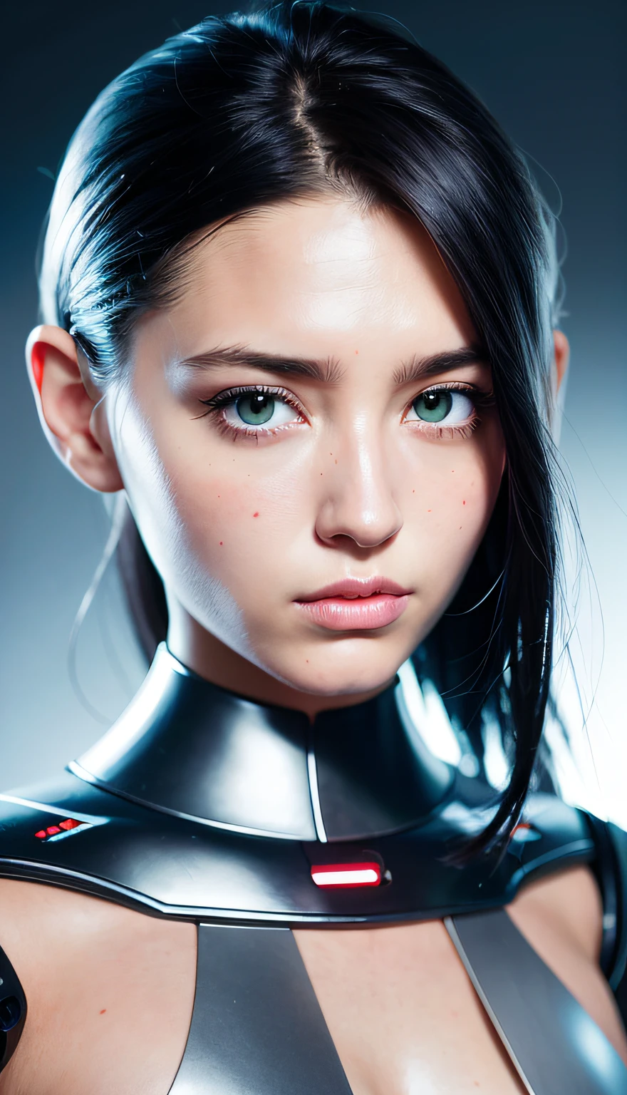 Close up of a woman with futuristic headdress and futuristic face, perfect android girl, Cute cyborg girl, beautiful girl cyborg, beautiful female android!, beautiful android woman, beautiful female android, cyborg - girl, Cyborg girl, Beautiful white girl cyborg, Robot girl, portrait of female android, female robot, Beautiful robot character design, belle fille cyborg