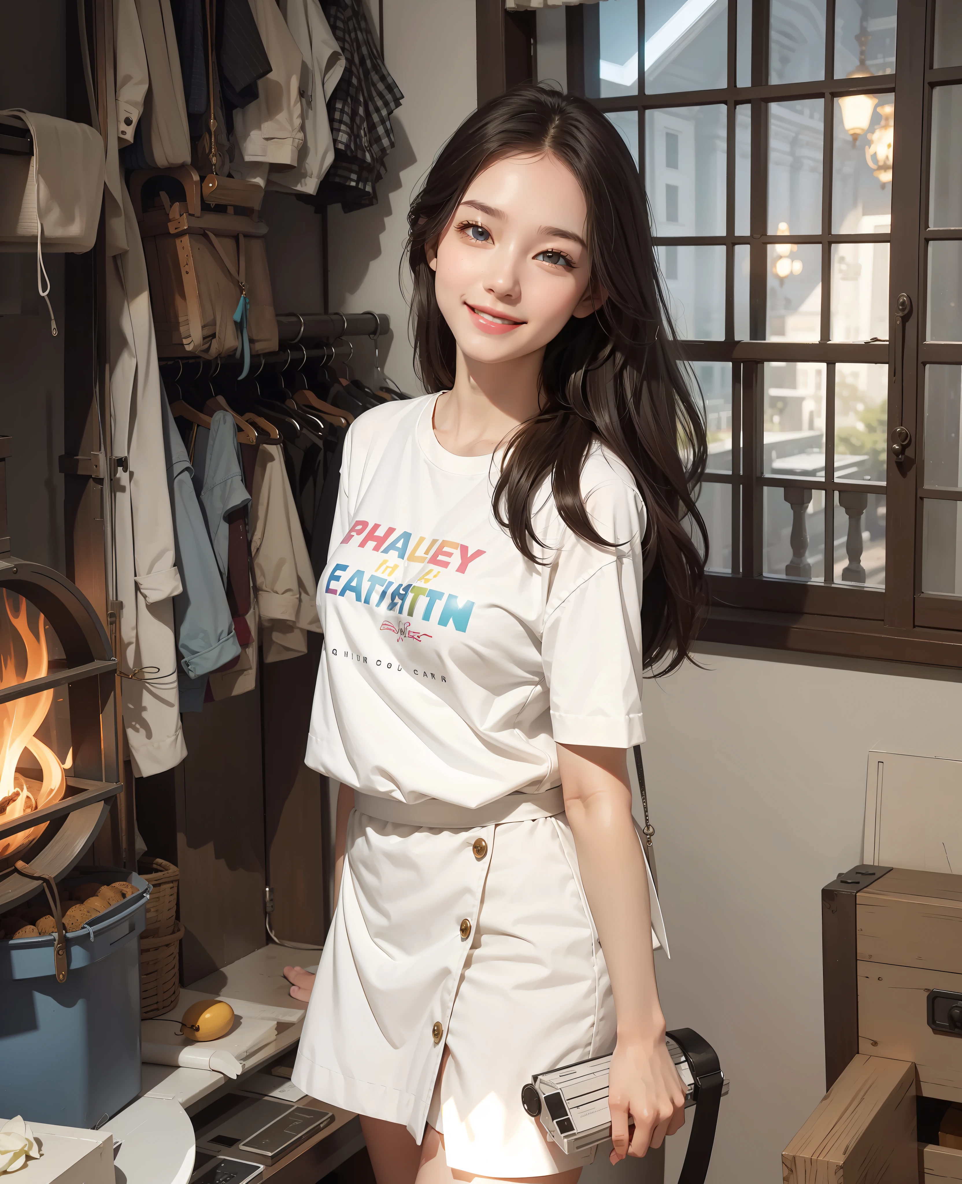 high qulity,highest quality,realisticlying,With a smile,adolable,naturey,White skin of the,Glowing skin