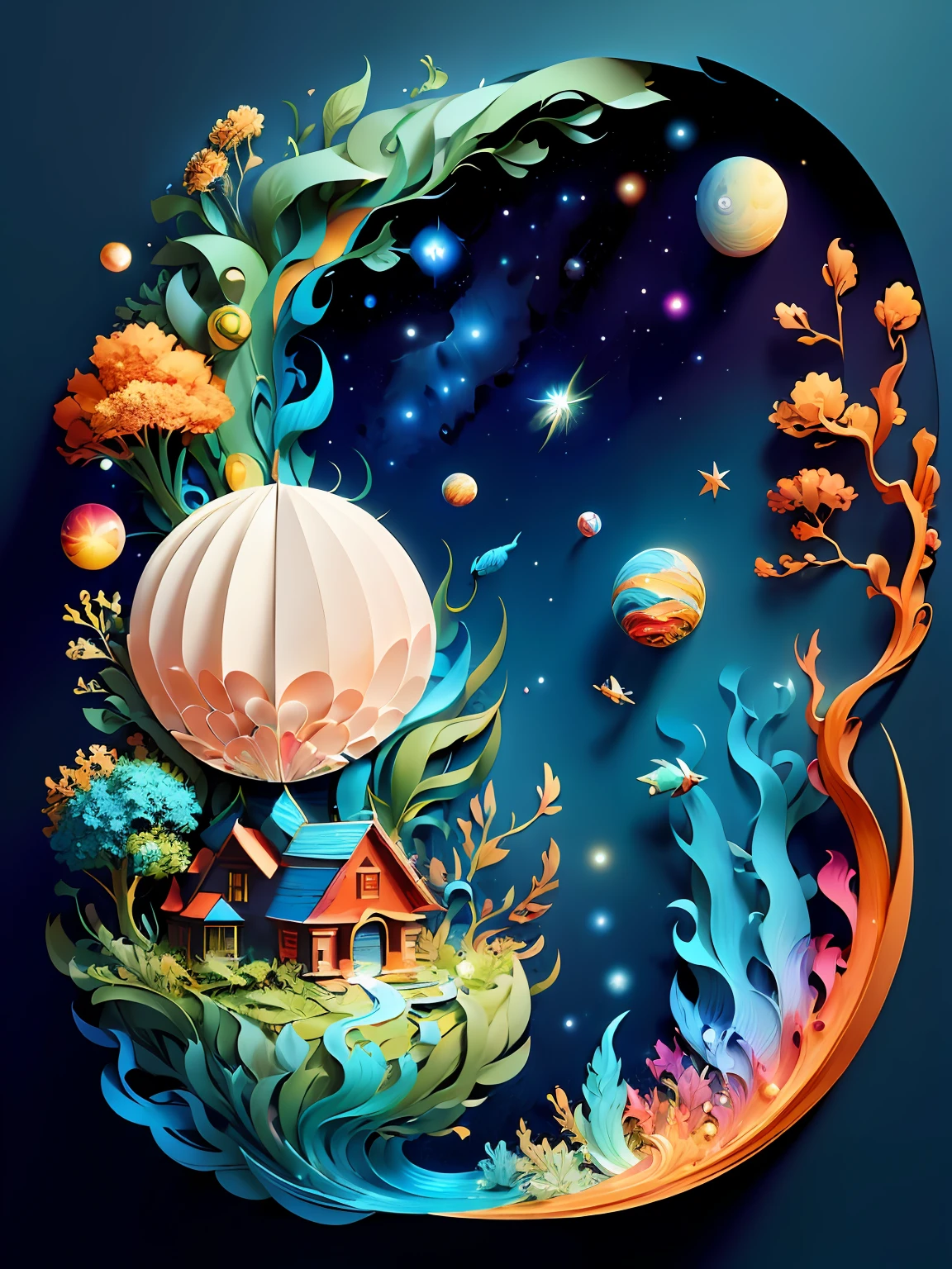 (((masterpiece))),best quality, illustration, earth, water ,fire, wind , space , paper_cut,