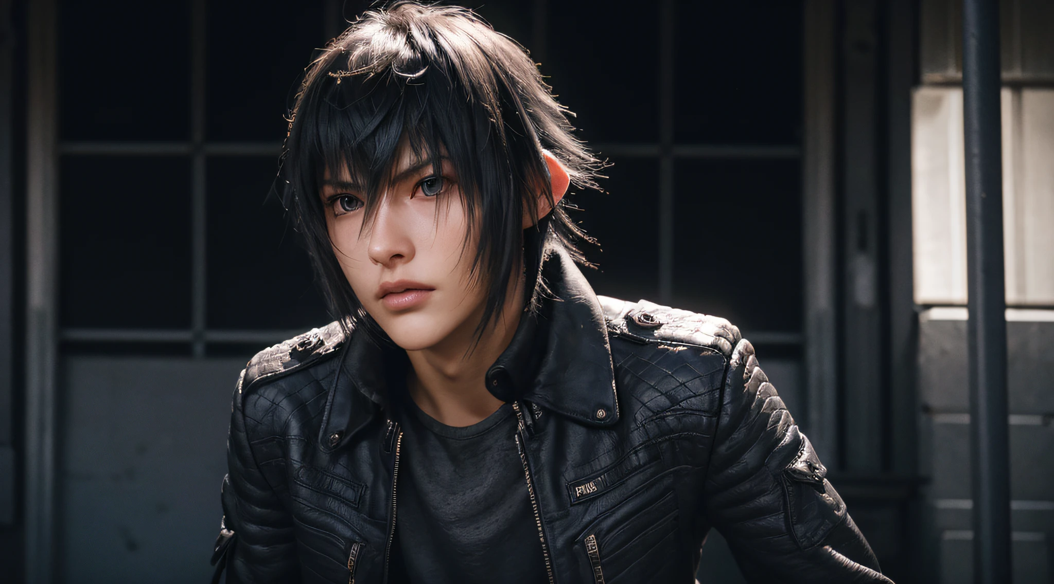 absurderes、A high resolution、ultra - detailed、realisticlying、A character: 1 tall muscular man、Broad shoulders handsome、brunette color hair、Angular chin、Strong neck、thick eyebrow、The upper part of the body、Noctis