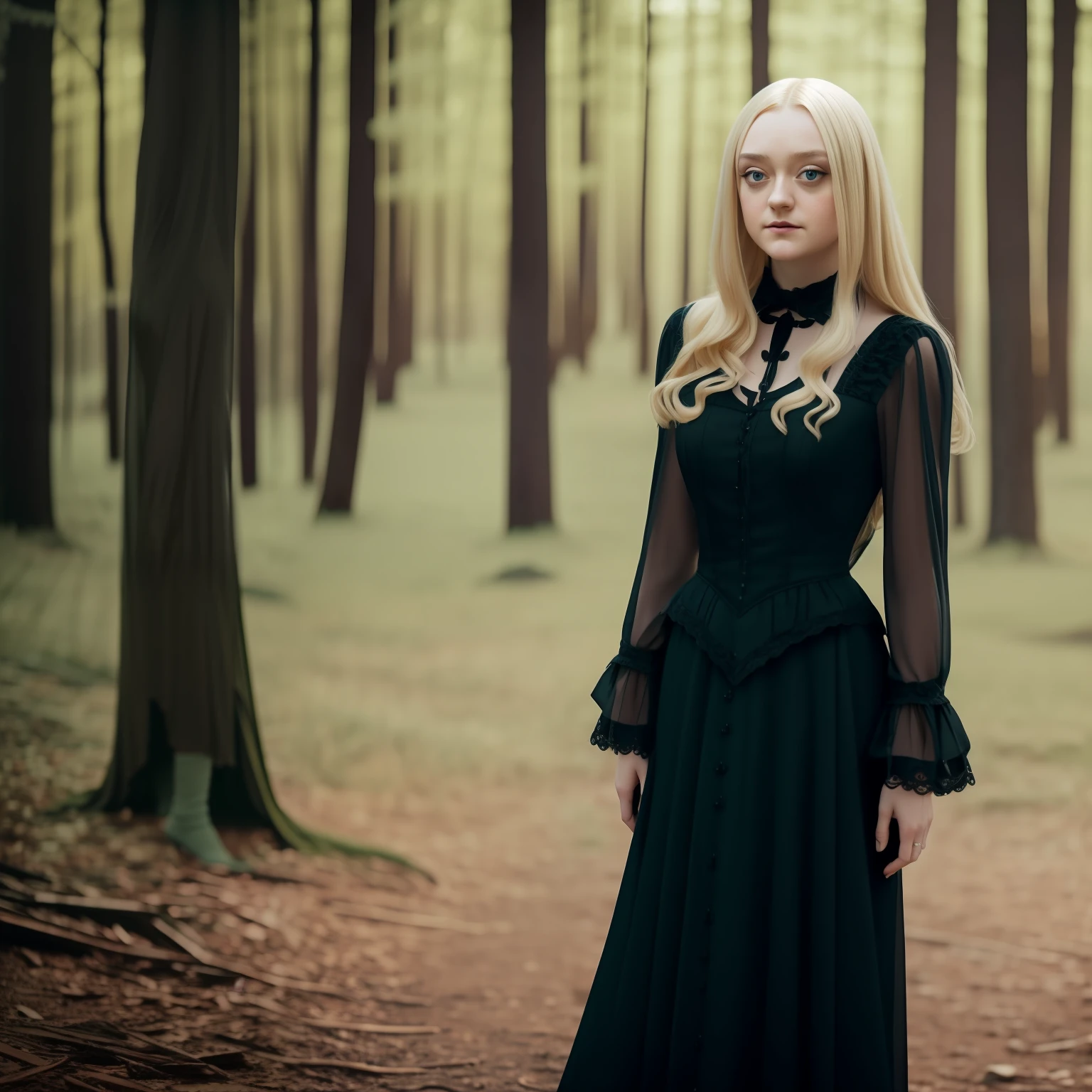 blond woman in gothic dress and make up, standing, full body, dakota fanning, soft portrait shot 8 k, female portrait, james jean soft light 4k, james jean soft light 4 k, a still of an ethereal