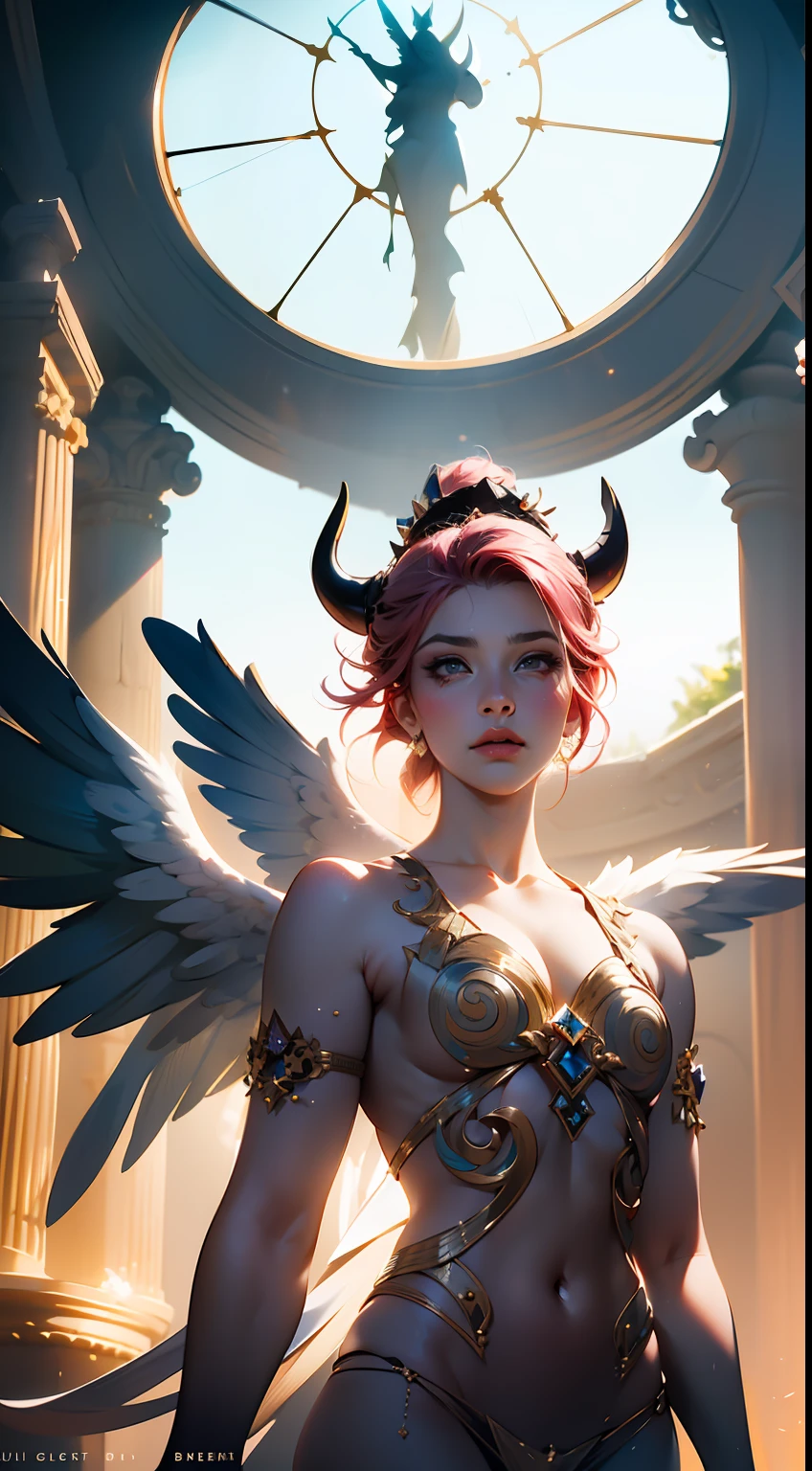 (tmasterpiece: 1.2), beste-Qualit, (illustartion: 1.2), (ultradetailed), eyes focus, (Masterfully crafted Glow, Pink glare lens), (Cinematic background), hyper-detailing, (delicate detailed), (intricate detials), In the air, Octane rendering, HDR, (hyper-detalied: 1.15), (soft light: 1.2), a 1girl, handsome girl, ultra detail eyes, Mature, fat, fat, Rainbow drops for drawing, Teardrop paint, The woman, Made of paint, entirely paint, Jumps, splatter, En plein air, (bioluminescent hair: 1.1), (gloweyes), ((makeup)),(Cinematic masterpiece), furious, powerfull, splashes of colour, absolutely eye-catching, (Cinematic headlight), Light, coming from above, Growing shadows, ((Caustic)), dinamic angle, beautifully detailed glow, Ambient shading, Ambient light, ray-traced reflections, (better lighting, extremely delicate and beautiful), ((cinematiclight)), (soft: 2), (Nephilim: 1.2), (Halo), horns demon, (1 angel wing), 1 Demon Wing, wings on the back, Half-demon, Demon ears, black wings, Raven Wings, (Falling crow feathers), Hair spectrum, gray eyes, (red glowing hair), (Radiant aura),
(tmasterpiece: 1.2), beste-Qualit, (illustartion: 1.2), (ultradetailed), eyes focus, (Masterfully crafted Glow, Pink glare lens), (Cinematic background), hyper-detailing, (delicate detailed), (intricate detials), In the air, Octane rendering, HDR, (hyper-detalied: 1.15), (soft light: 1.2), a 1girl, handsome girl, ultra detail eyes, Mature, fat, fat, Rainbow drops for drawing, Teardrop paint, The woman, Made of paint, entirely paint, Jumps, splatter, En plein air, (bioluminescent hair: 1.1), (gloweyes), ((makeup)),(Cinematic masterpiece), furious, powerfull, splashes of colour, absolutely eye-catching, (Cinematic headlight),