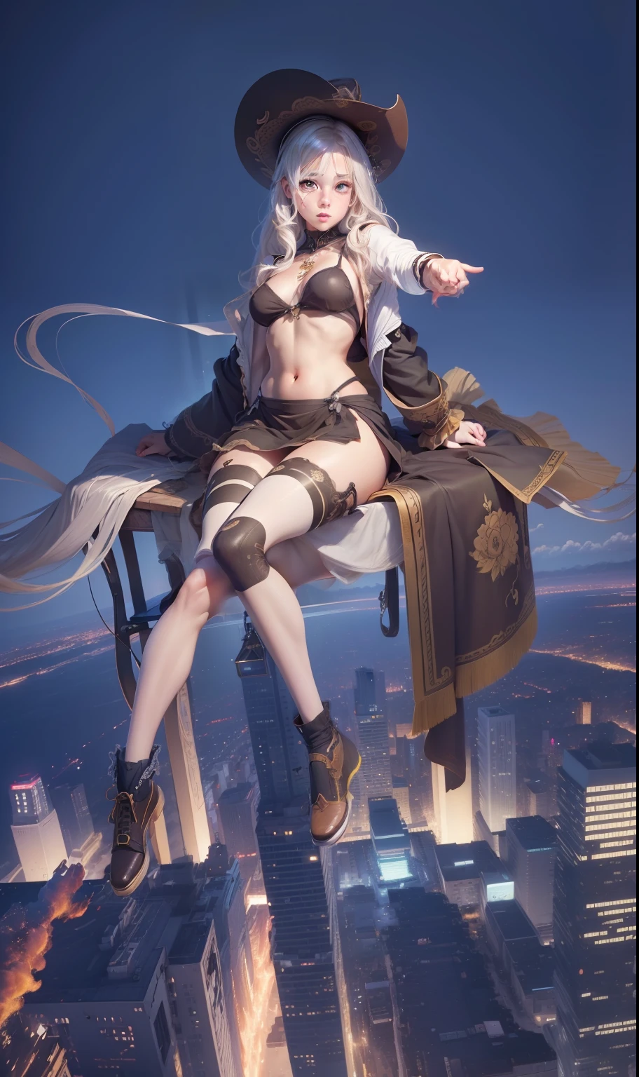 (hyperrealistic), (illustration), (high resolution), (8K), (extremely detailed), (best illustration), (beautiful detailed eyes), (best quality), (super detailed), (masterpiece), (wallpaper), (detailed face), solo, (dynamic pose), 1 girl, white wavy hair on the chair, korean, heterochromic eyes, small moles under the eyes, ((short apron)), medium breasts, long legs, tightens abs, (camel toes), (no panties), (no bra)