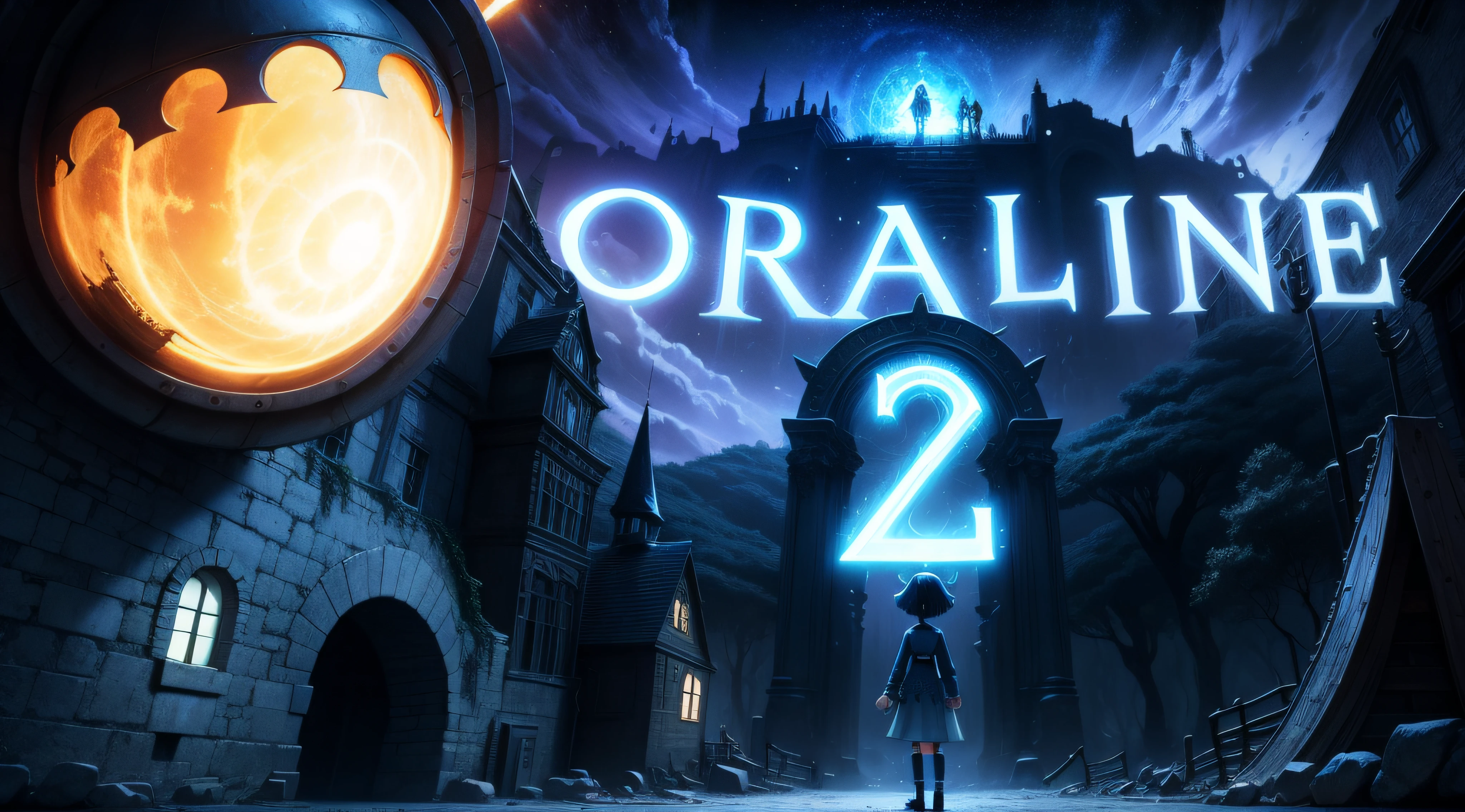 coraline, movie, fantasy, background, portal, neon