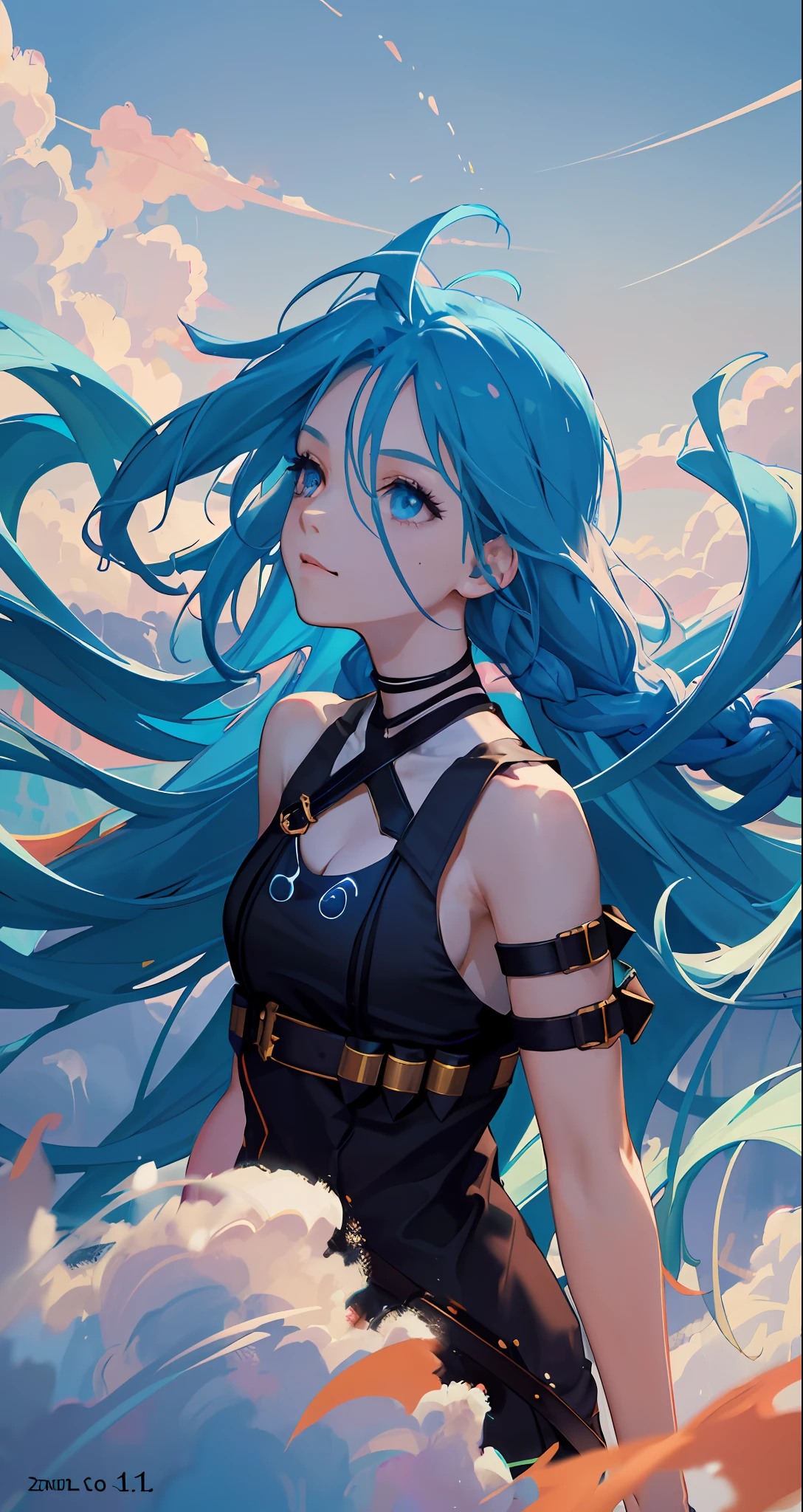 jinx,tmasterpiece,best qualtiy,cinematic Film still from,1girl,Floating in the sky,Cloud Girl,clouds,(closeup cleavage:1.1),brightly,cheerfulness,intriguing,gentlesoftlighting,(bauhause,shape,lineworks,abstracted:1.1)