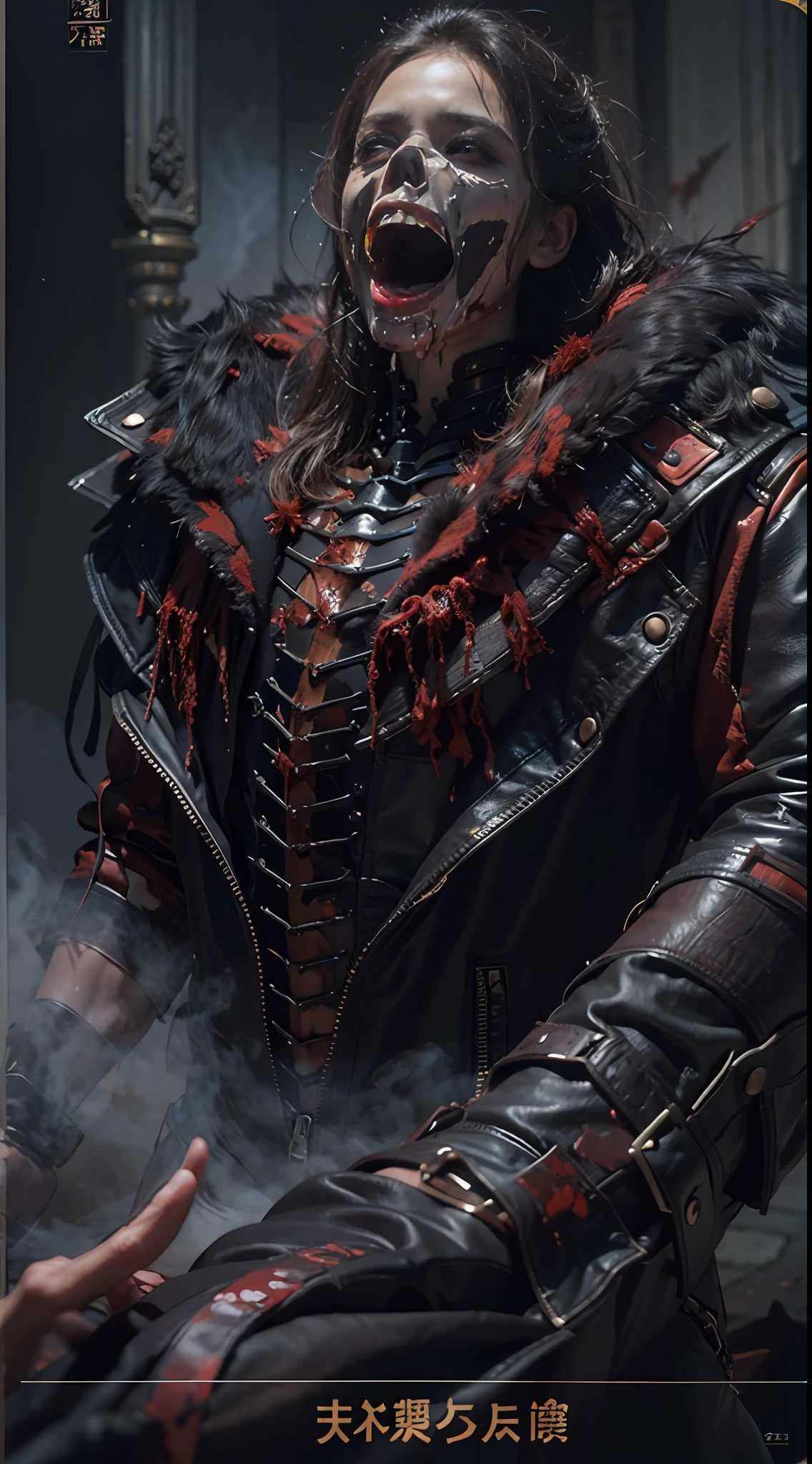 (Messenger from hell:1.4),Look up from the bottom up,hell,magma,火焰,(A strong sense of oppression1.4),(Purple flame:1.3),fresh blood on the ground,blood pond,Dripping blood,(Skeleton is everywhere),((Super huge, Thick and sharp giant claws)),(((Black antique hideous scales))),(((The scales are covered with thick barbs)))((Super thick and terrifying scales)),Black scales cover the whole body,((Eerie transparent ghost:1.4)),(combats,charging up:1.4),Ugly face,full body pov,Black lightning streaked across the sky,(((A tumbling thick sea of clouds is at your feet))),(There was blood everywhere),((Blood dripped from between the paws))stereoscopic perspective,Works of masters,super-fine,4K分辨率,high qulity,电影灯光,High picture detail,Detailed pubic hair,Epic shooting