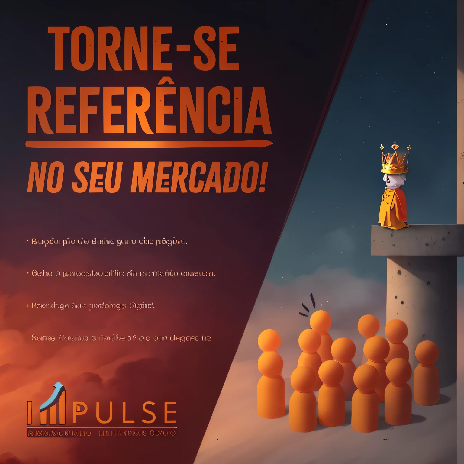 Image of a man standing on a platform with a crown on top of it, pulso, marketing, reference, exploitable image, São Paulo, Classe, tenso, tutorial, Ad image, irisdicense, Promocional, by João Artur da Silva, vibrar, profuso, Imagem centralizada, advertisement, influenciadores, Guiar