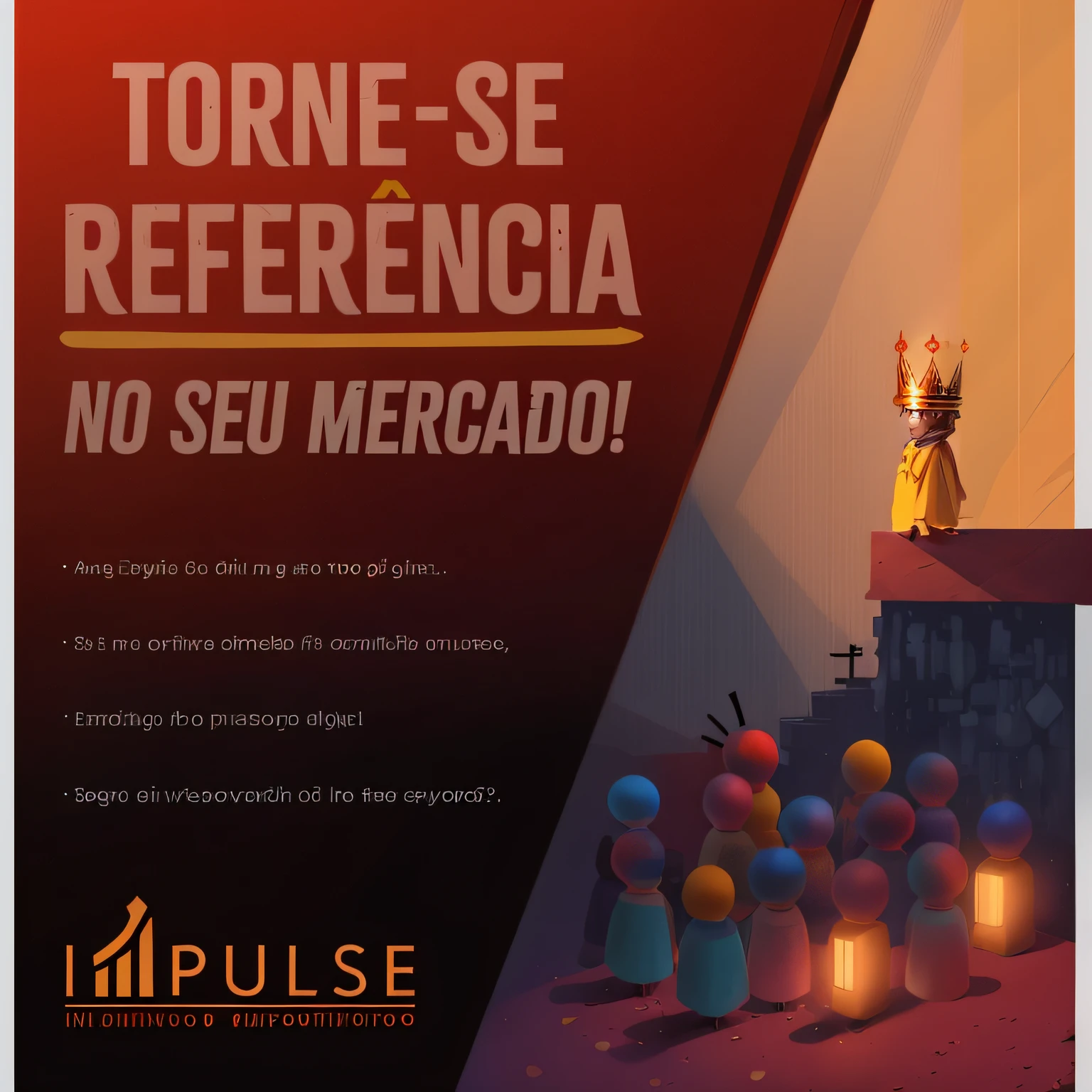 Image of a man standing on a platform with a crown on top of it, pulso, marketing, reference, exploitable image, São Paulo, Classe, tenso, tutorial, Ad image, irisdicense, Promocional, by João Artur da Silva, vibrar, profuso, Imagem centralizada, advertisement, influenciadores, Guiar