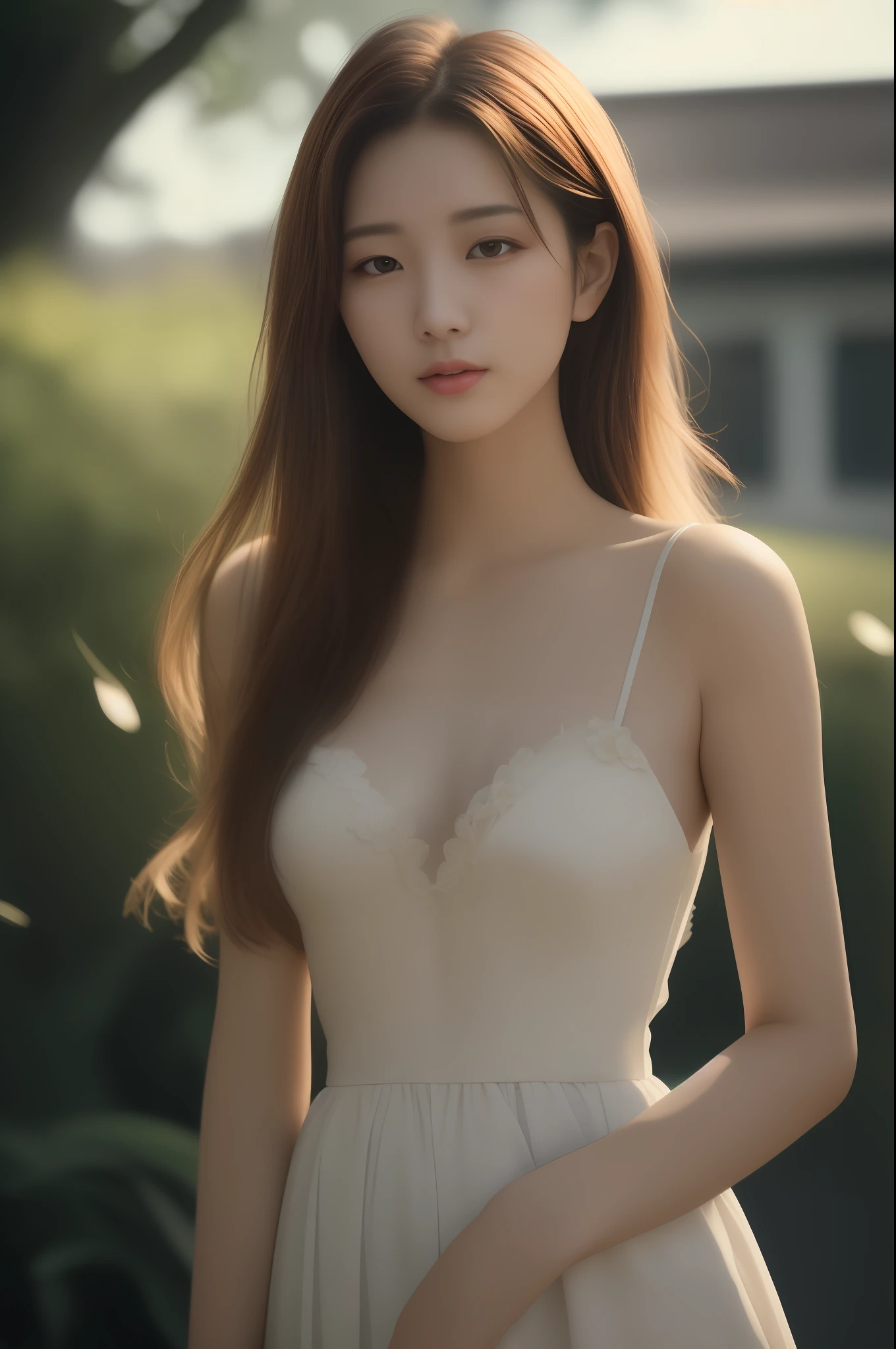 araffe asian woman in white dress posing for a picture, Gorgeous young Korean woman, beautiful Korean women, Beautiful young Korean woman, Ethereal beauty, Soft portrait shot 8 K, a stunning young ethereal figure, delicate soft hazy lighting, Korean girl, cute delicate face, cute elegant pose, pale milky white porcelain skin, jaeyeon nam, beautifully soft lit